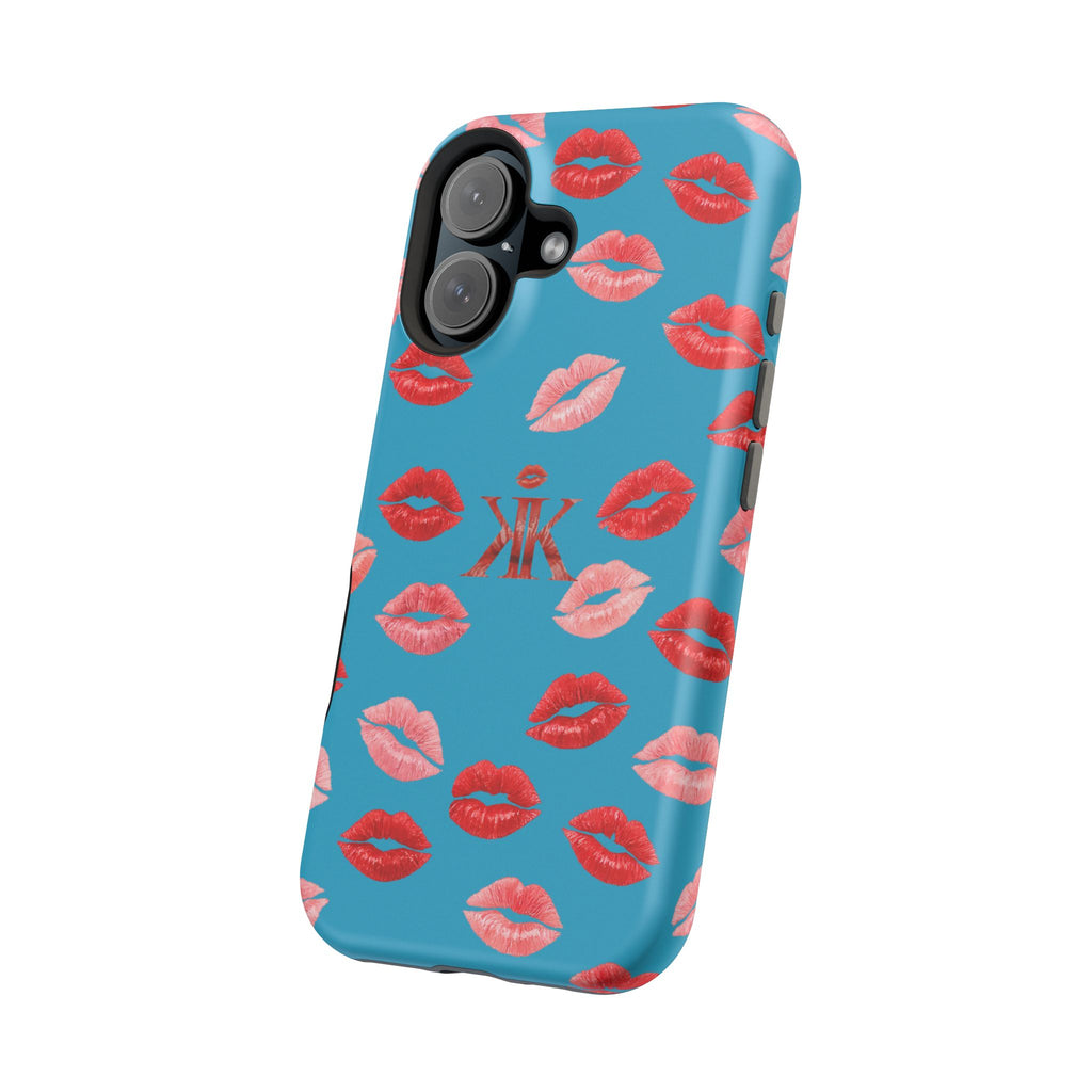 Psyche Collection Turquoise - Kiss Pattern Magnetic Impact Phone Case