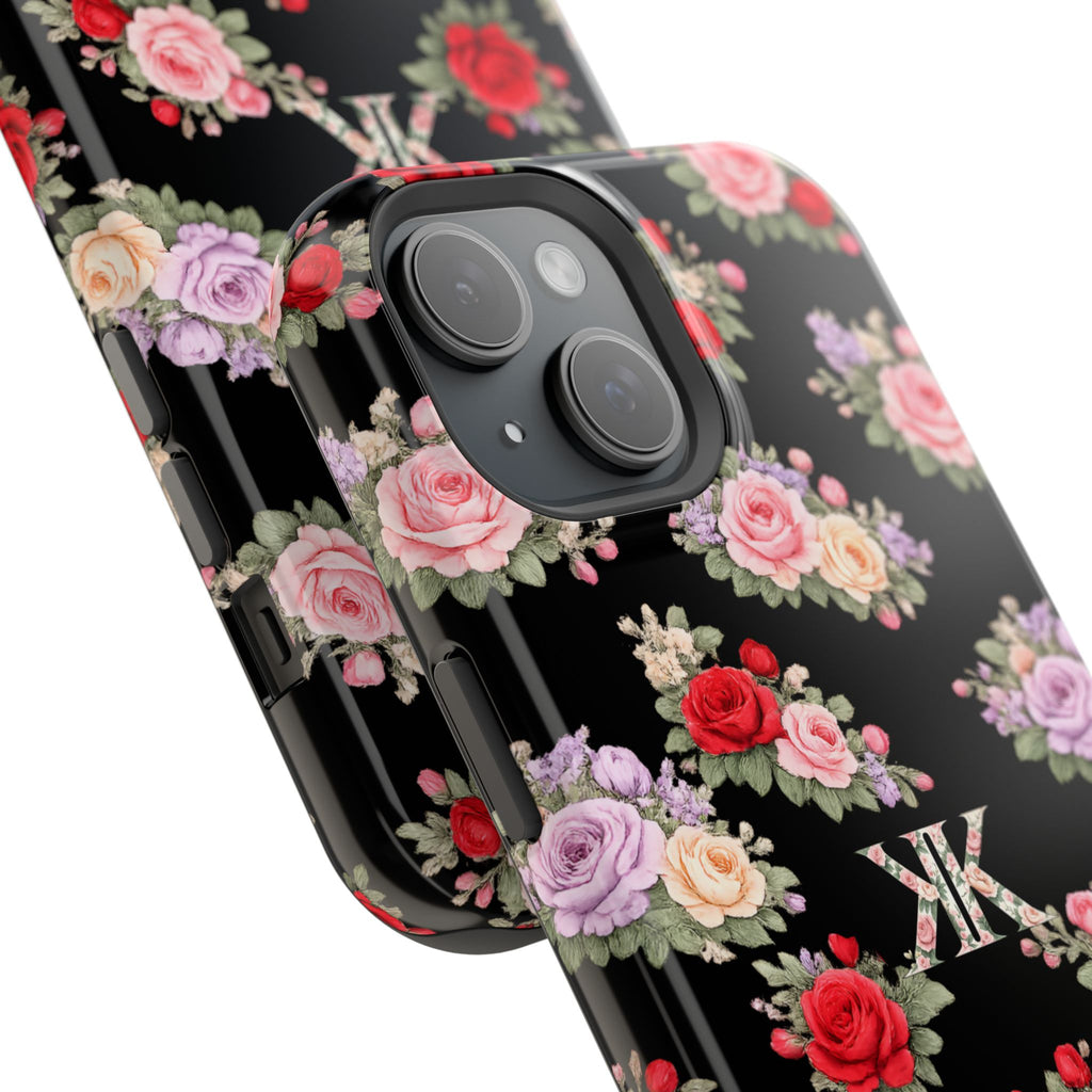 Anthos Collection BLACK Vintage Floral Rose Pattern Magnetic Impact-Resistant Phone Case