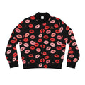 Psyche Collection BLACK, Kiss Print Uni-Sex Bomber Jacket —  Lipstick Kisses Print