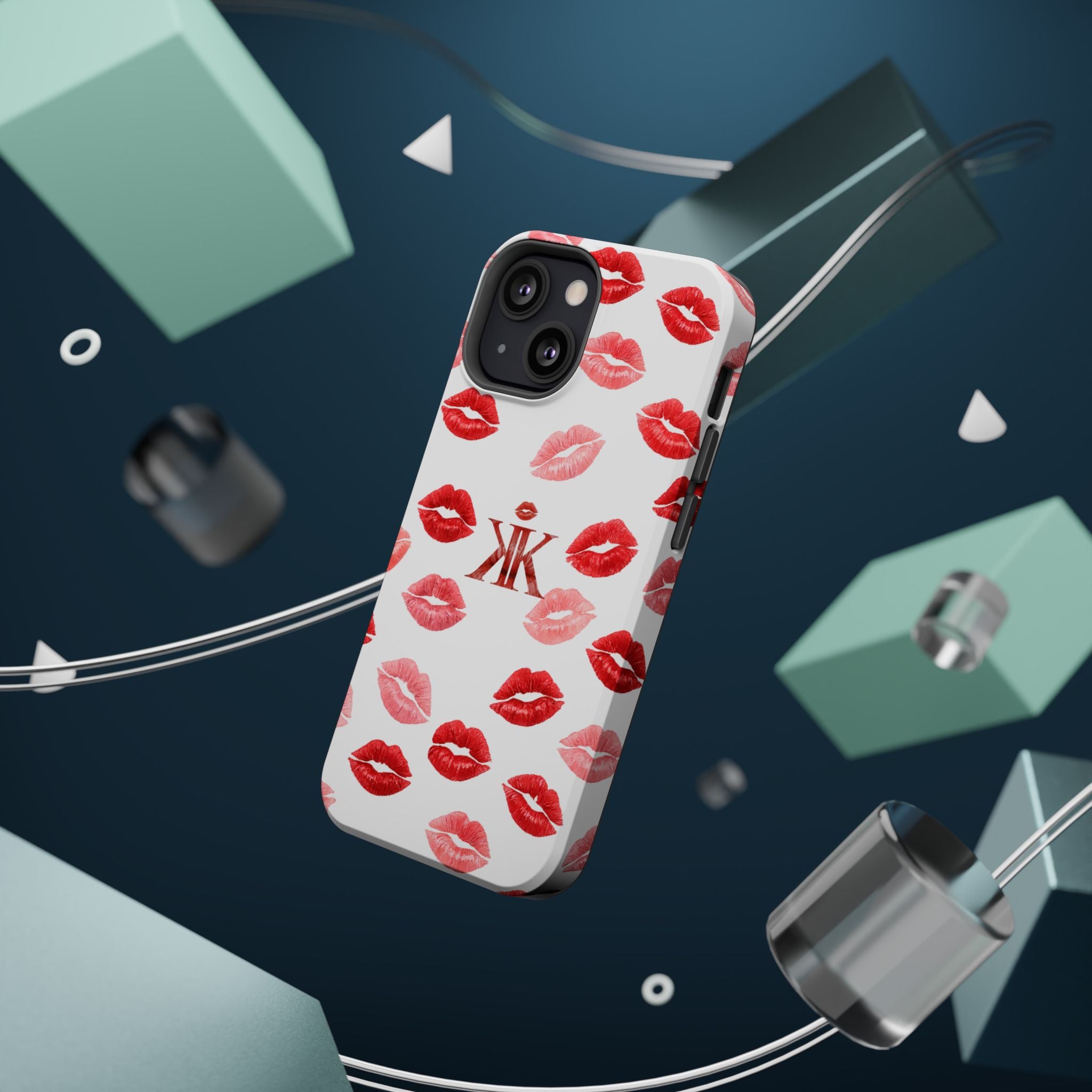 Psyche Collection White - Kiss Pattern Magnetic Impact Phone Case