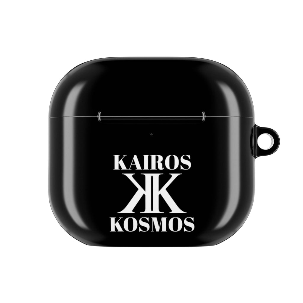 Kairos Kosmos AirPod Case BLACK — Minimalist Black Typography ‘Kairos Kosmos’ & “Give No Fu*ks!” Protective Cover