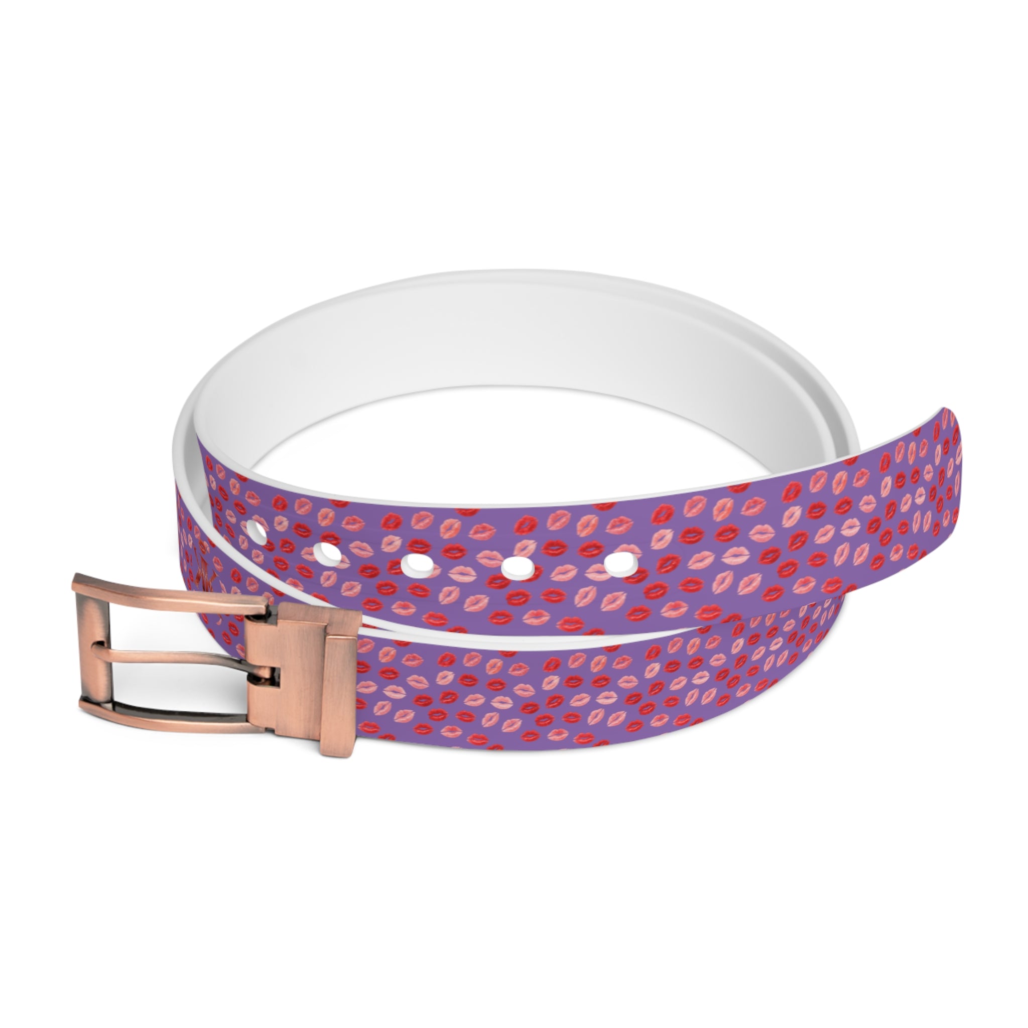 Psyche Collection Women's Light Purple, Pink And Red Lip Print Belt – Cute Kiss Pattern Fashion Belt