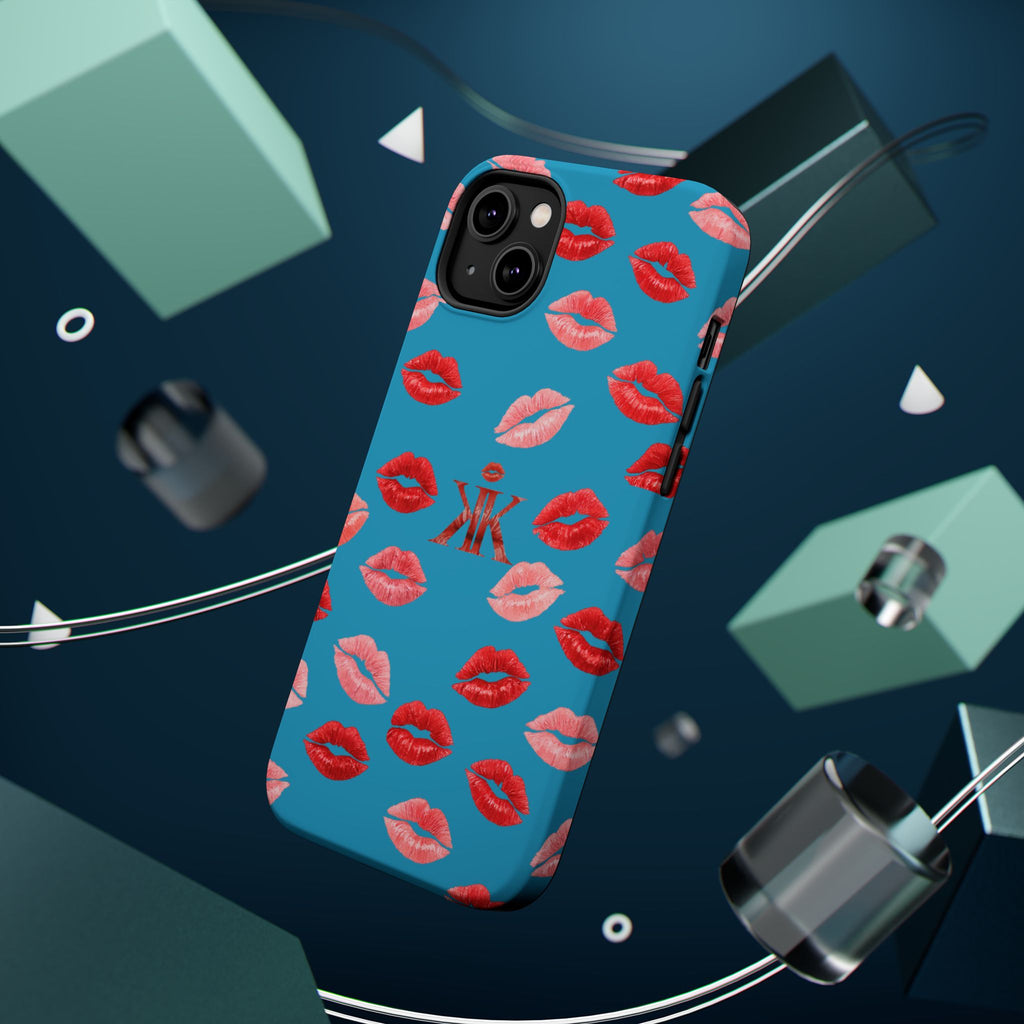 Psyche Collection Turquoise - Kiss Pattern Magnetic Impact Phone Case