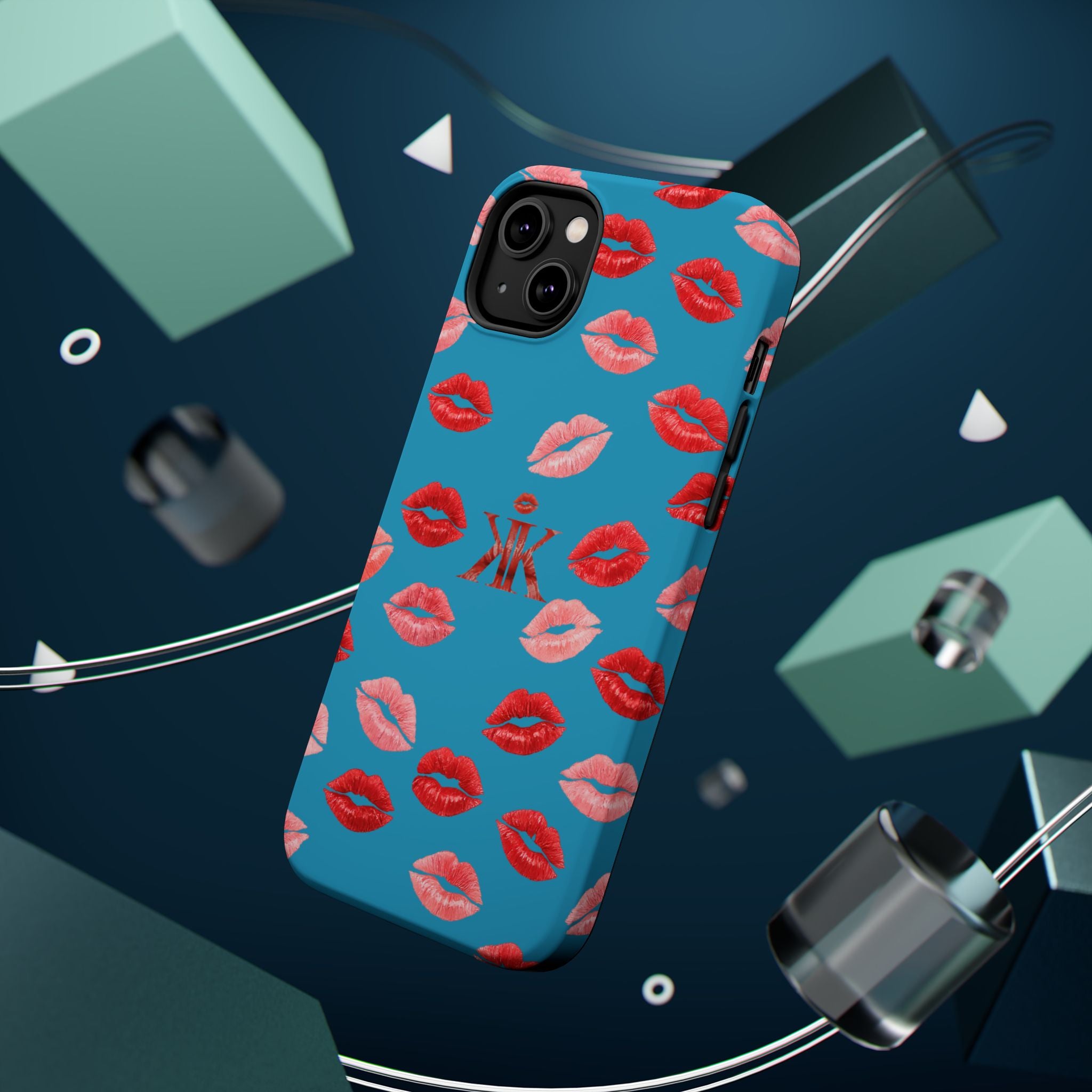 Psyche Collection Turquoise - Kiss Pattern Magnetic Impact Phone Case