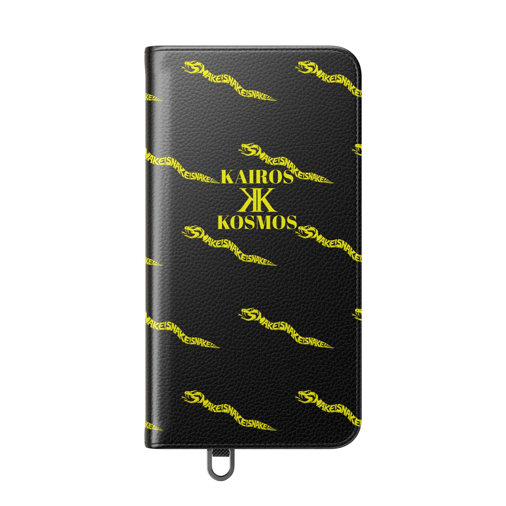 Aspis Collection Flip Case Phone Wallet — Black & Gold Kairos Kosmos Pattern