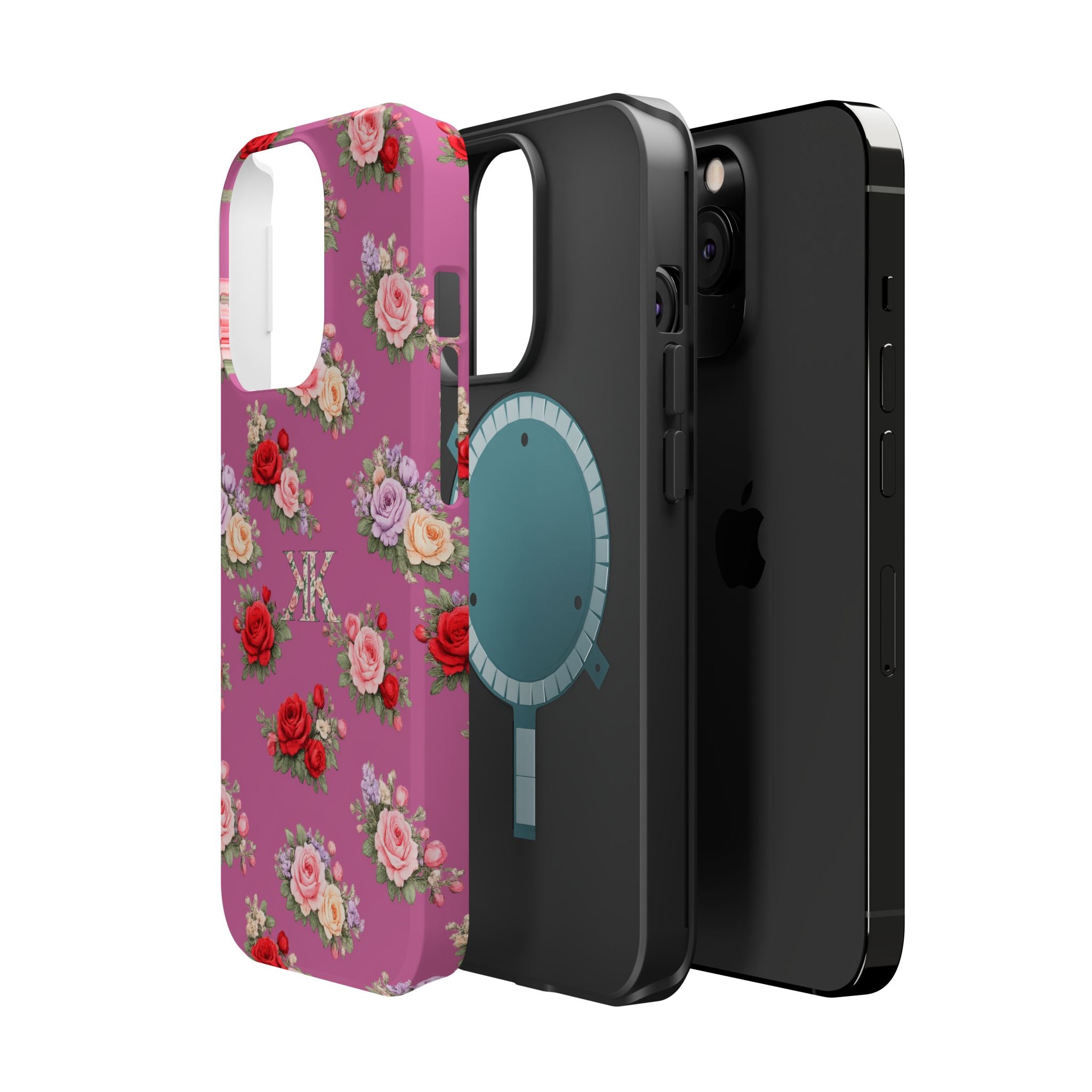 Anthos Collection Light Pink  Vintage Floral Rose Pattern Magnetic Impact-Resistant Phone Case