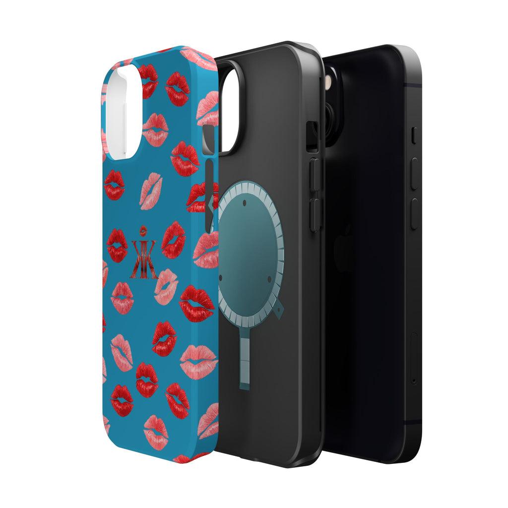 Psyche Collection Turquoise - Kiss Pattern Magnetic Impact Phone Case