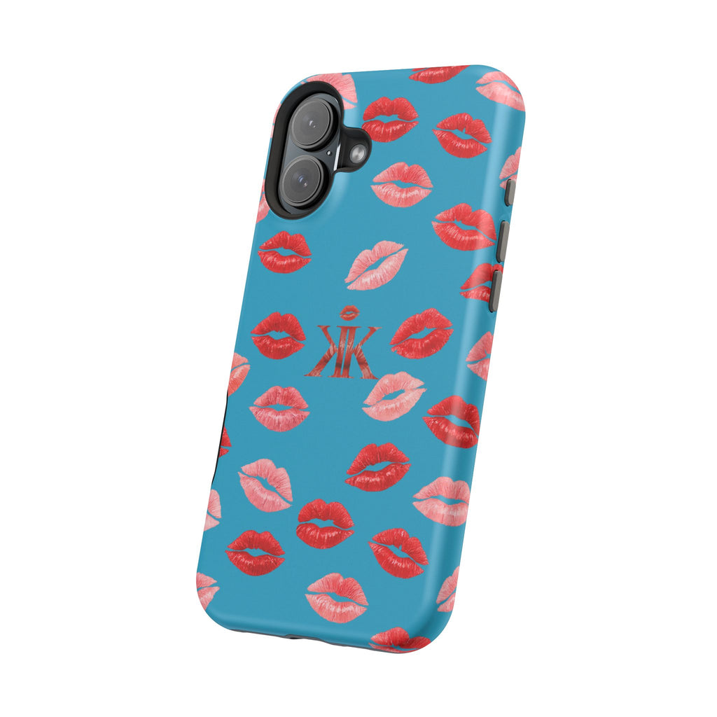 Psyche Collection Turquoise - Kiss Pattern Magnetic Impact Phone Case