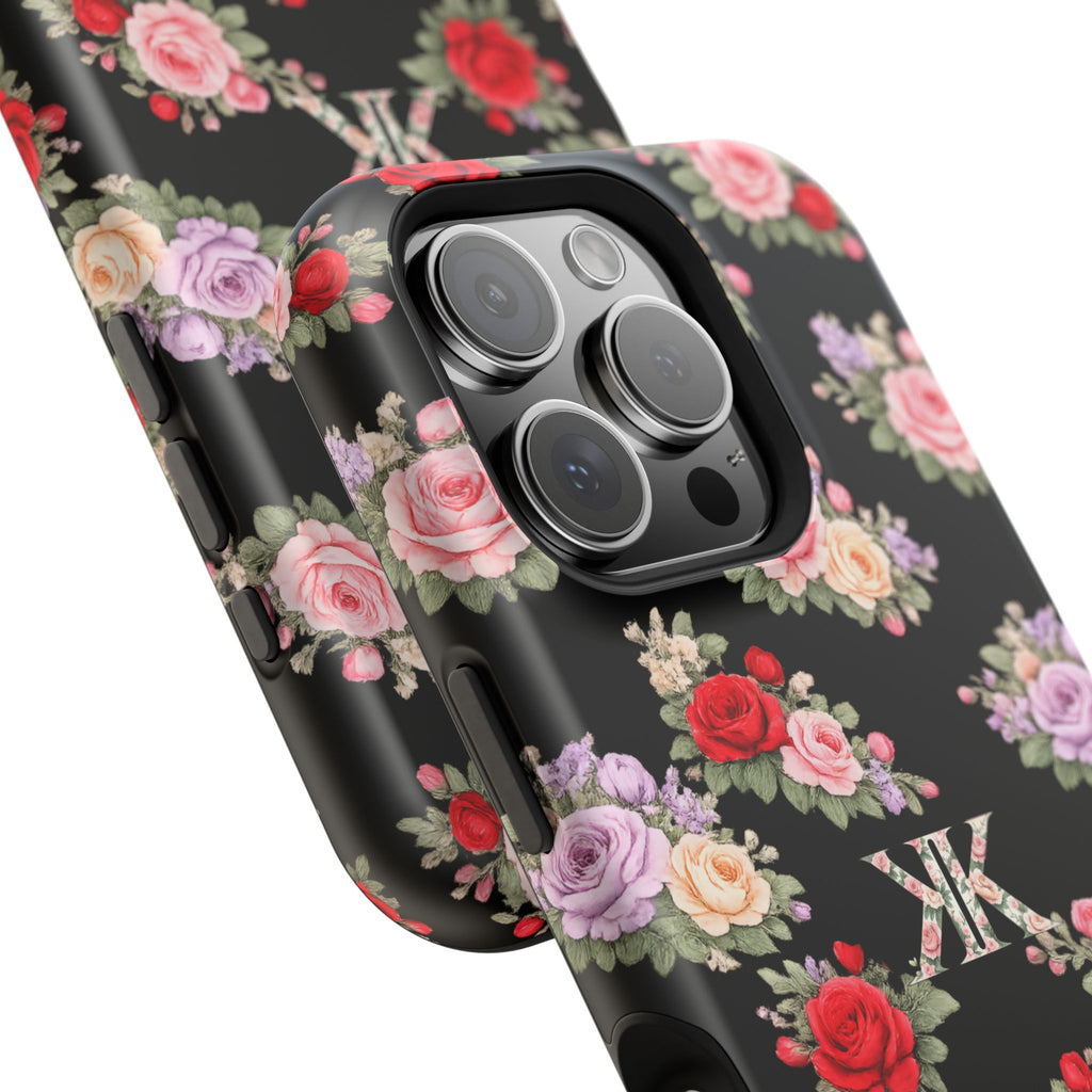 Anthos Collection BLACK Vintage Floral Rose Pattern Magnetic Impact-Resistant Phone Case