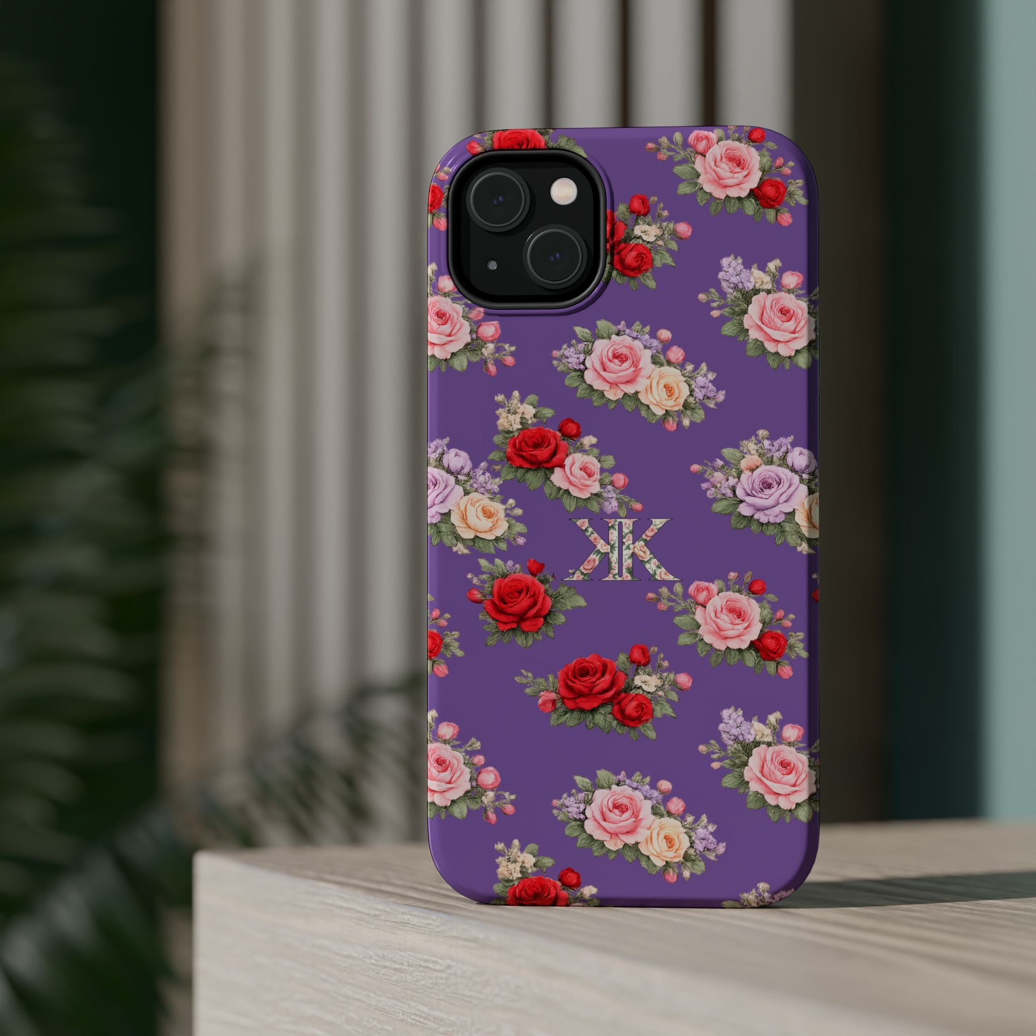 Anthos Collection Light Purple Vintage Floral Rose Pattern Magnetic Impact-Resistant Phone Case