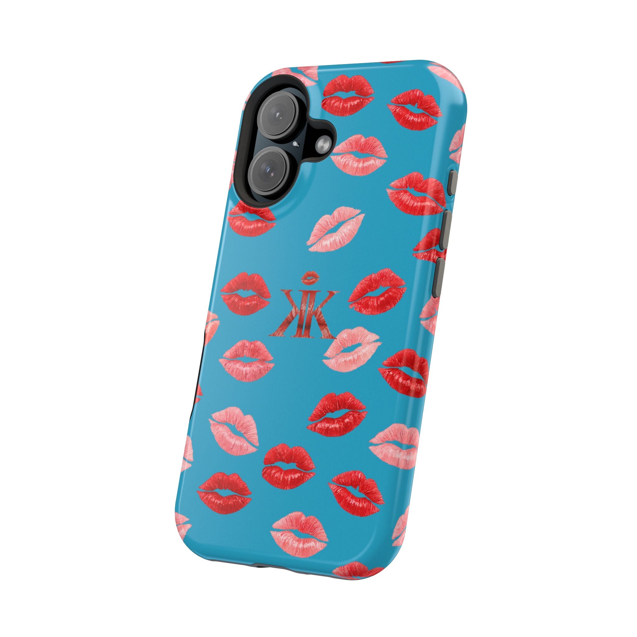 Psyche Collection Turquoise - Kiss Pattern Magnetic Impact Phone Case