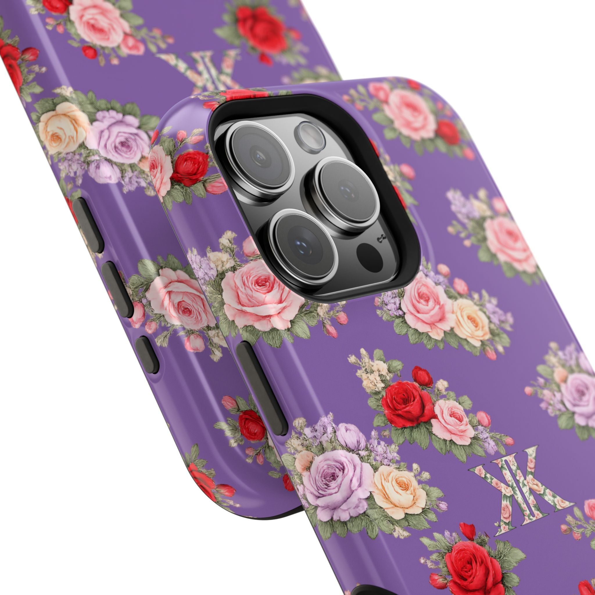 Anthos Collection Light Purple Vintage Floral Rose Pattern Magnetic Impact-Resistant Phone Case