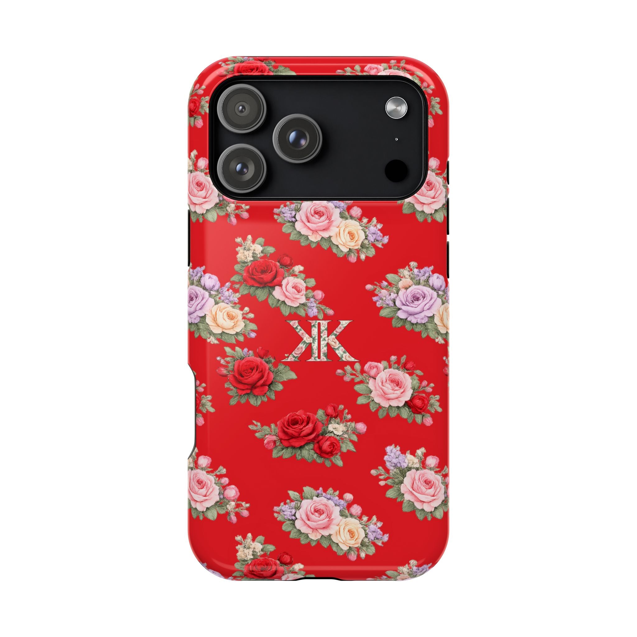 Anthos Collection RED Vintage Floral Rose Pattern Magnetic Impact-Resistant Phone Case