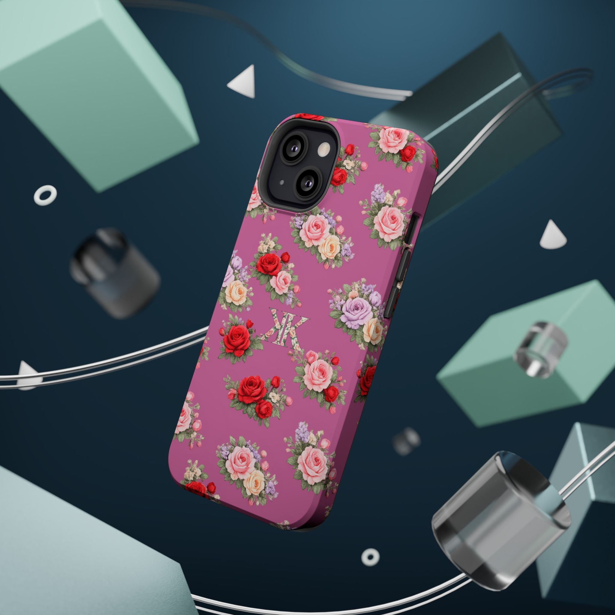 Anthos Collection Light Pink  Vintage Floral Rose Pattern Magnetic Impact-Resistant Phone Case
