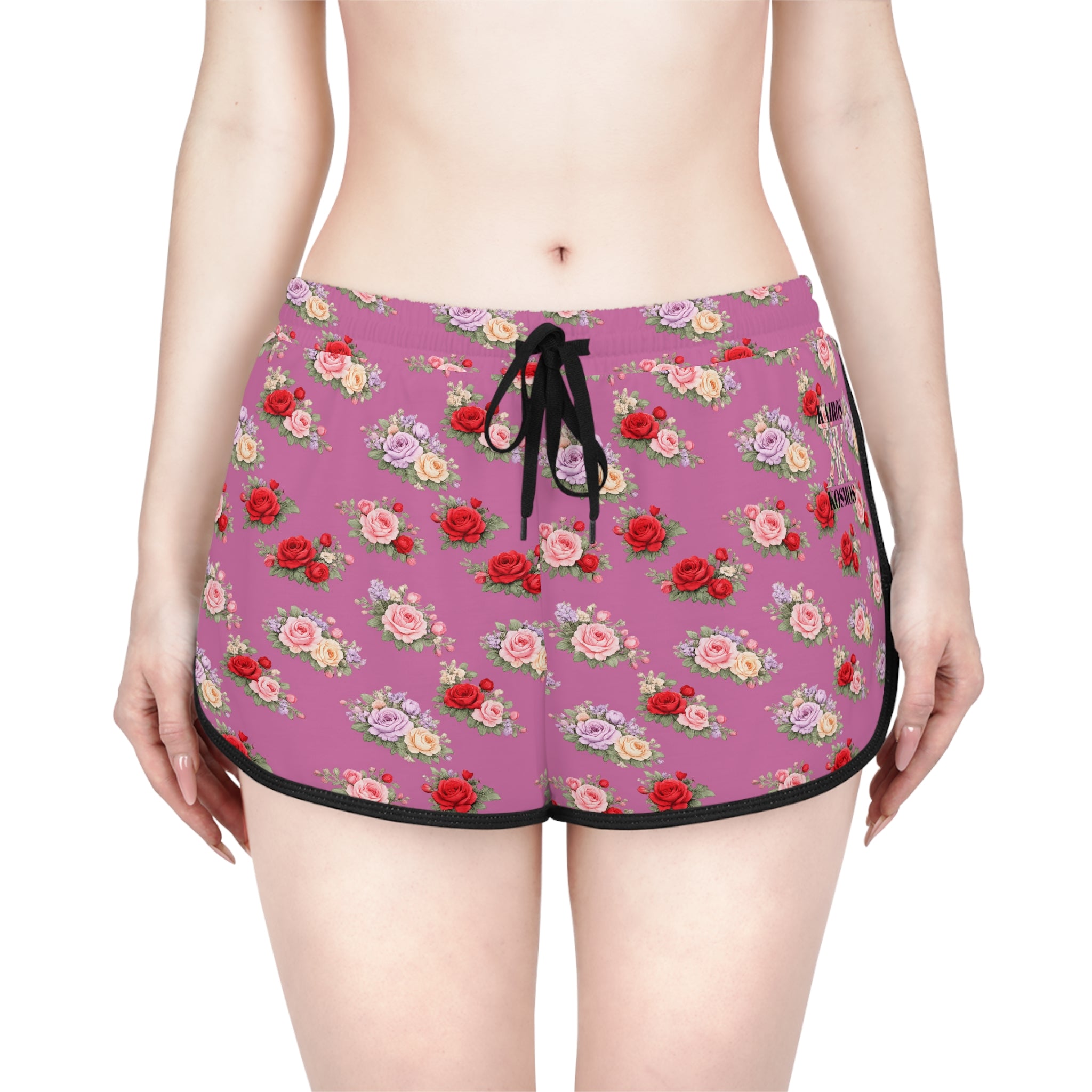 Anthos Collection Light Pink Floral Stretch Women's Relaxed Shorts — Vintage Pink & Red Rose All-Over Print