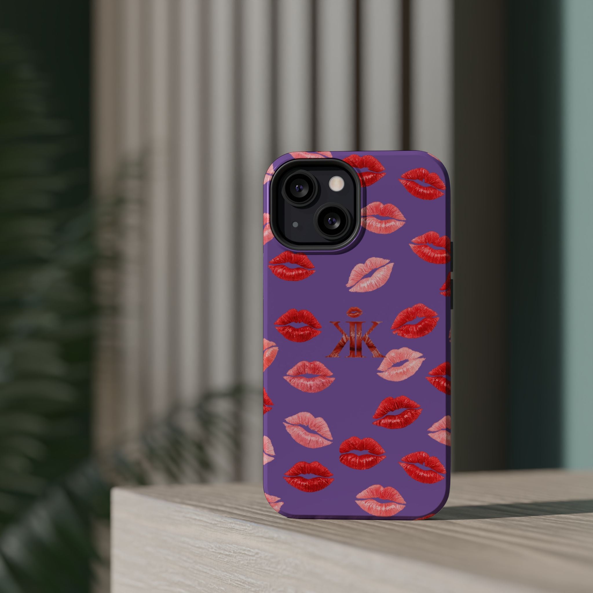 Psyche Collection Light Purple - Kiss Pattern Magnetic Impact Phone Case