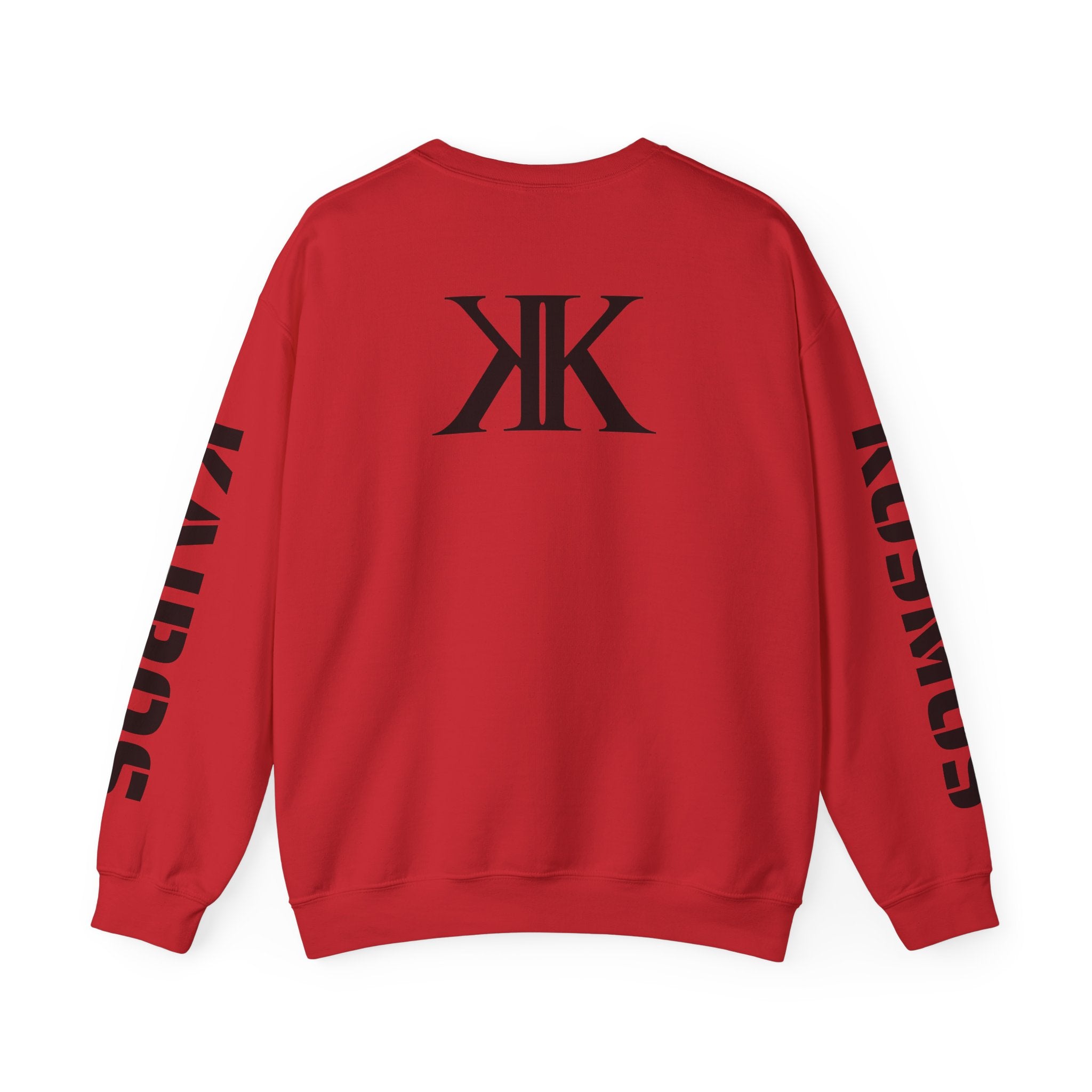 Crewneck Sweatshirt RED — Bold KK Logo with Sleeve Text (Kaurde / Kaurde)