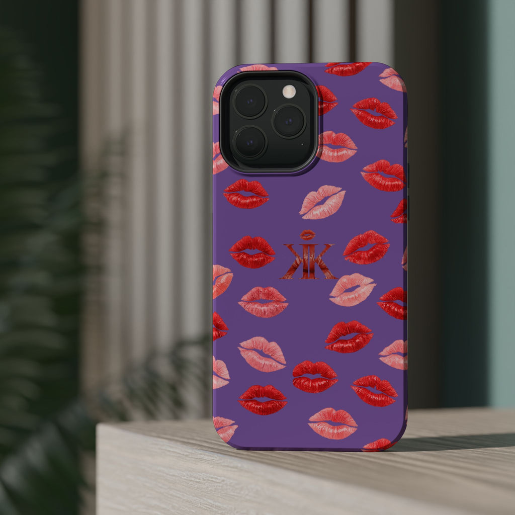 Psyche Collection Light Purple - Kiss Pattern Magnetic Impact Phone Case