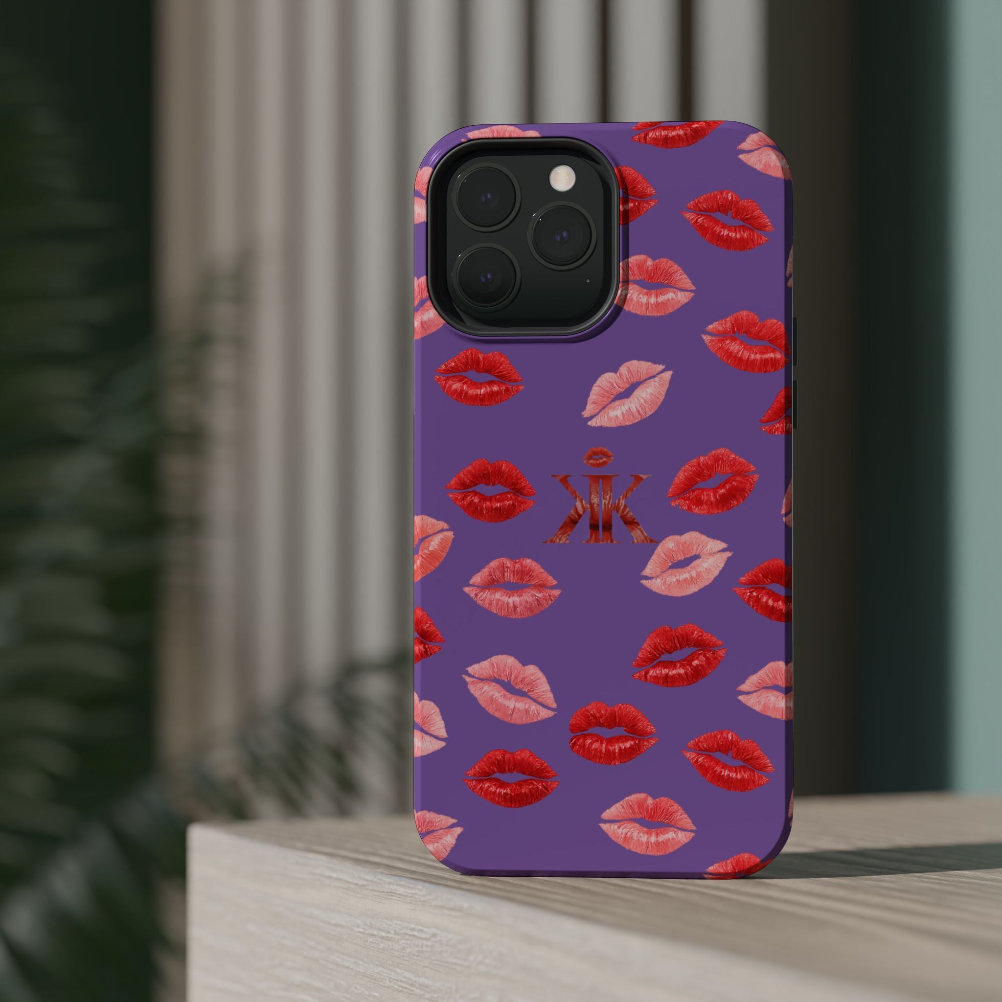 Psyche Collection Light Purple - Kiss Pattern Magnetic Impact Phone Case