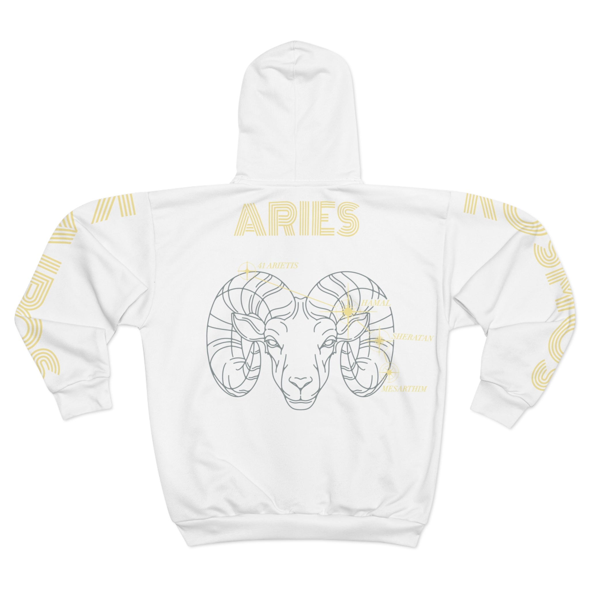 Aether Collection White Aries Zodiac Zip Hoodie — Ram Constellation Graphic