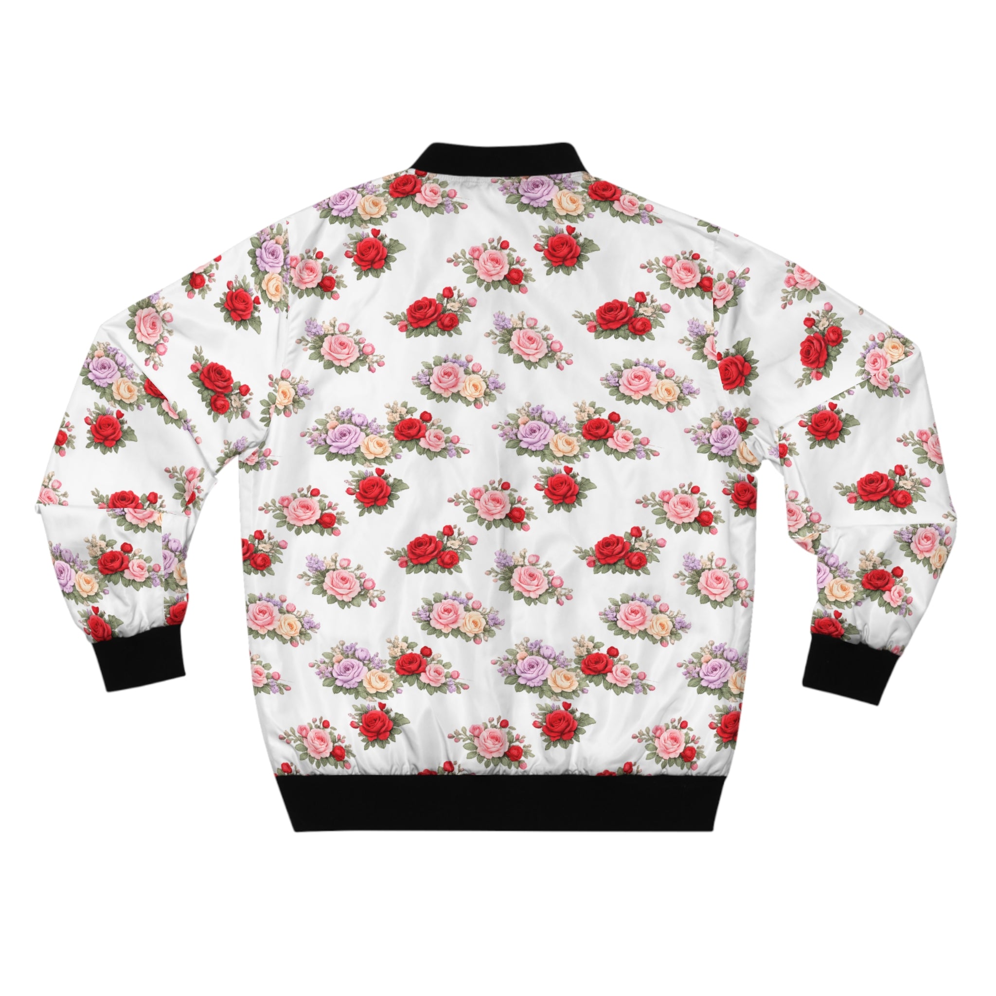 Anthos Collection Floral Rose Bomber Jacket — Vintage Pink & Red All-Over Print