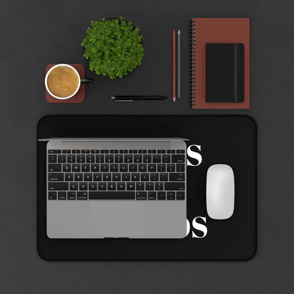Desk Mat BLACK — Minimalist 'KAIROS KOSMOS' Black & White Logo Desk Mat