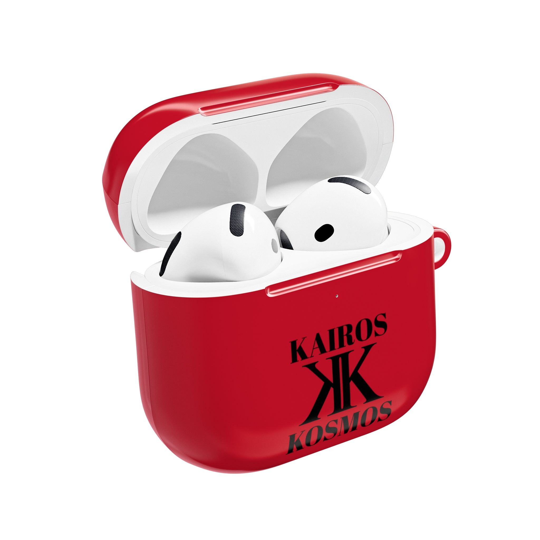 Kairos Kosmos AirPod Case RED — Minimalist Black Typography ‘Kairos Kosmos’ & “Give No Fu*ks!” Protective Cover