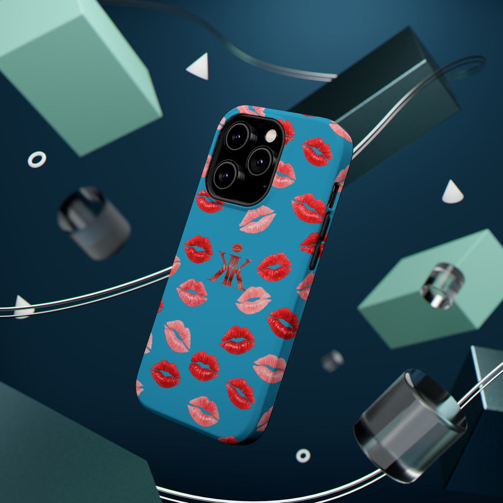 Psyche Collection Turquoise - Kiss Pattern Magnetic Impact Phone Case