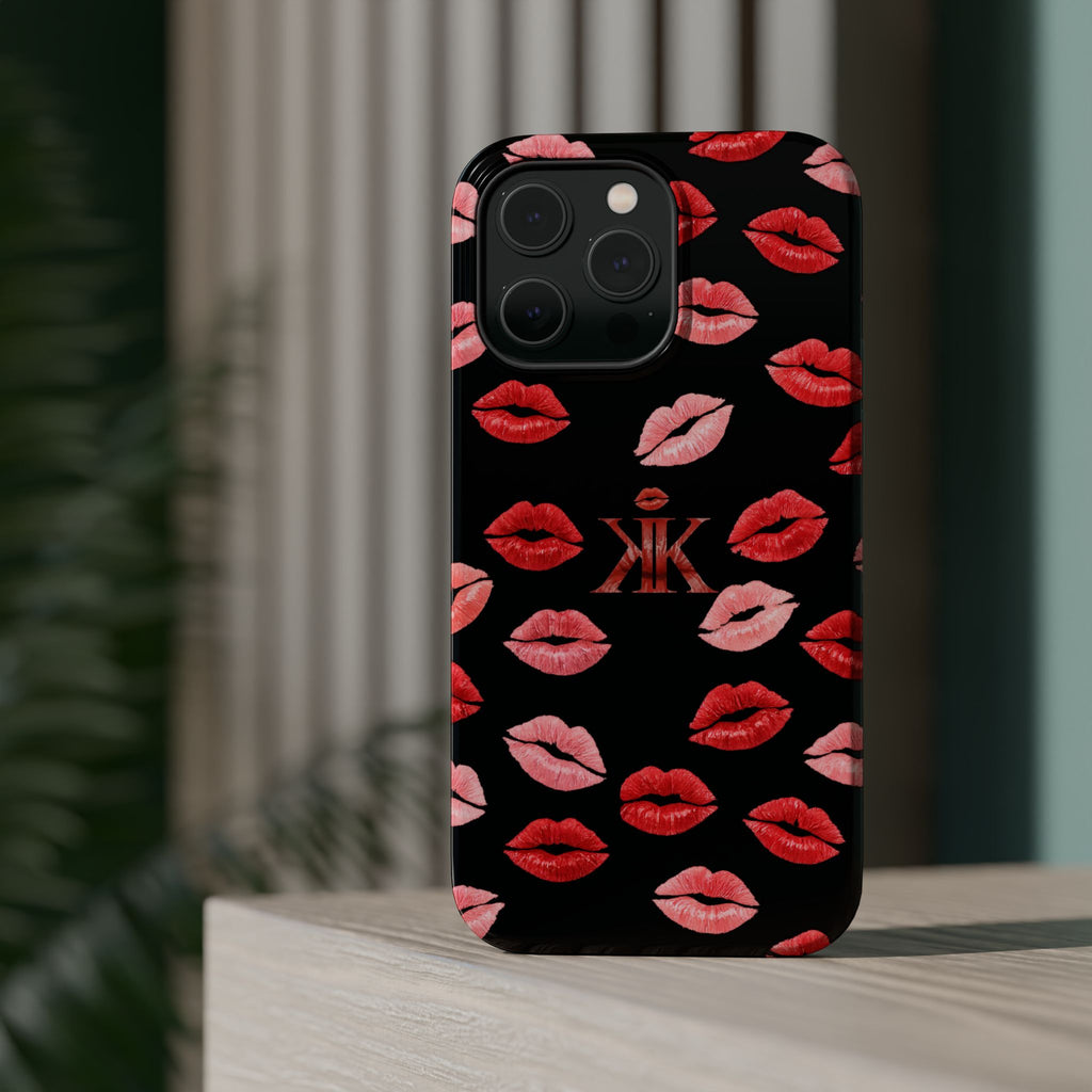 Psyche Collection BLACK - Kiss Pattern Magnetic Impact Phone Case