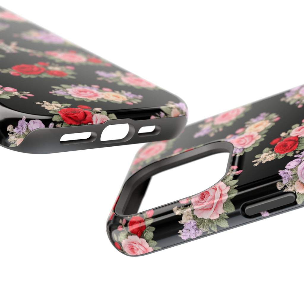Anthos Collection BLACK Vintage Floral Rose Pattern Magnetic Impact-Resistant Phone Case