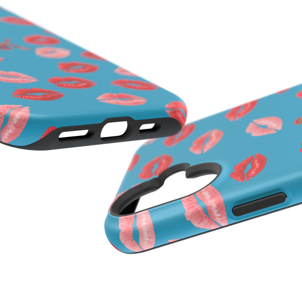 Psyche Collection Turquoise - Kiss Pattern Magnetic Impact Phone Case