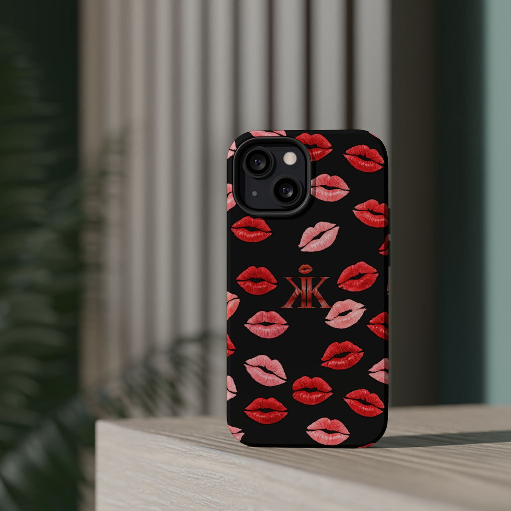Psyche Collection BLACK - Kiss Pattern Magnetic Impact Phone Case