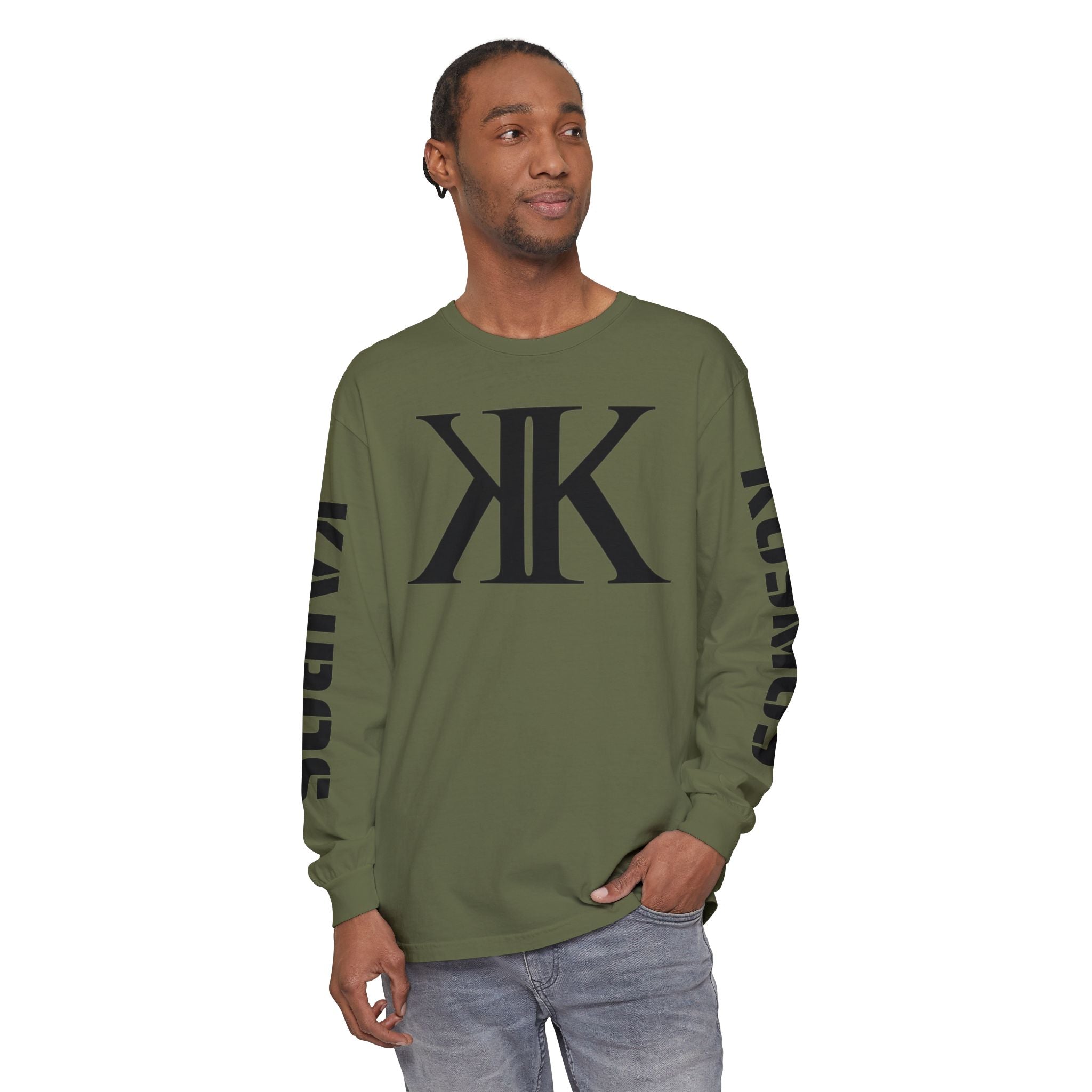 KOSMOS Monogram Uni-Sex Long Sleeve Tee — Bold Black Logo Sleeve Shirt