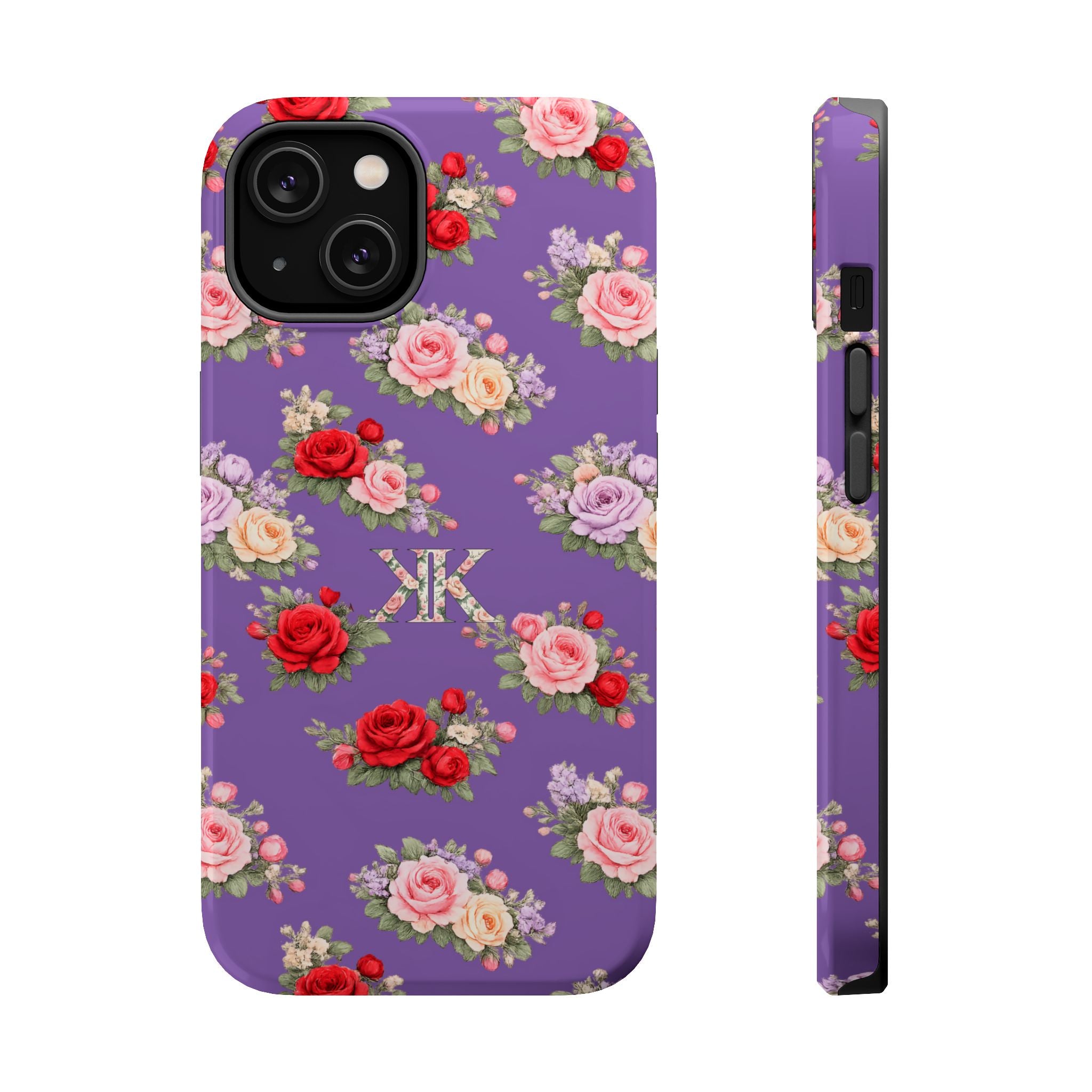 Anthos Collection Light Purple Vintage Floral Rose Pattern Magnetic Impact-Resistant Phone Case