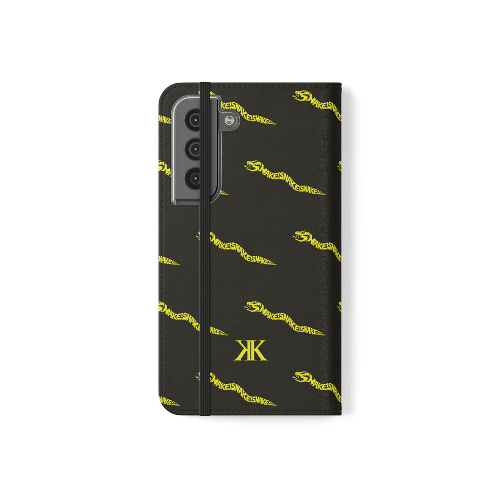 Aspis Collection Flip Case Phone Wallet — Black & Gold Kairos Kosmos Pattern