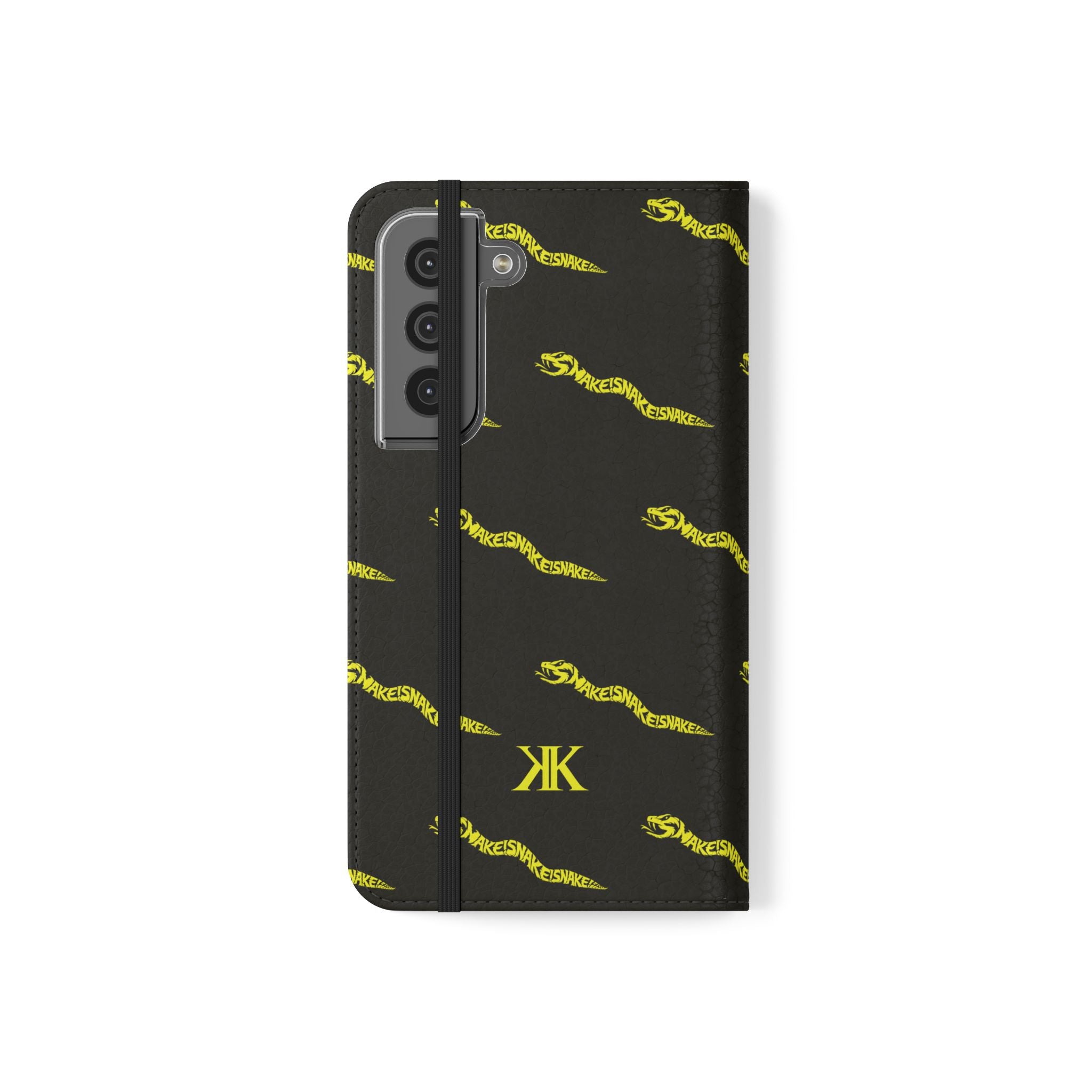 Aspis Collection Flip Case Phone Wallet — Black & Gold Kairos Kosmos Pattern