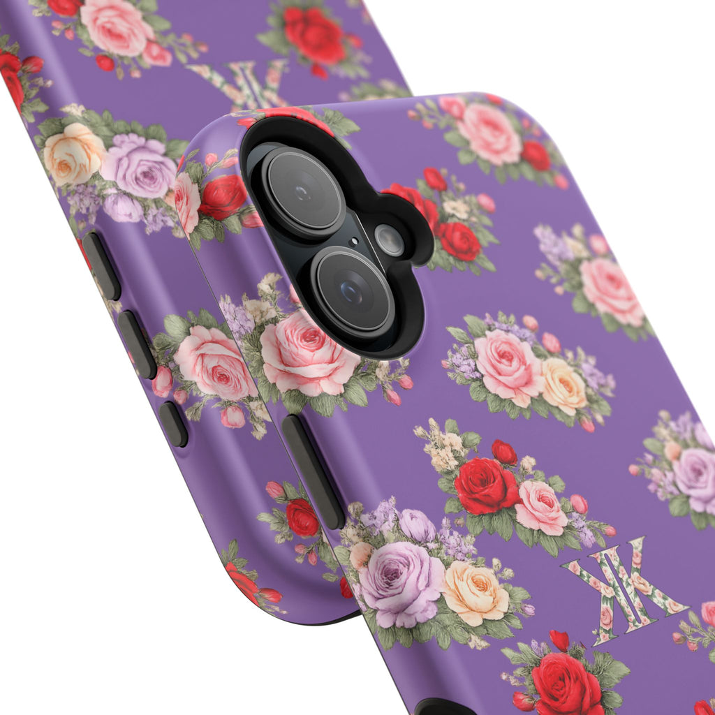 Anthos Collection Light Purple Vintage Floral Rose Pattern Magnetic Impact-Resistant Phone Case