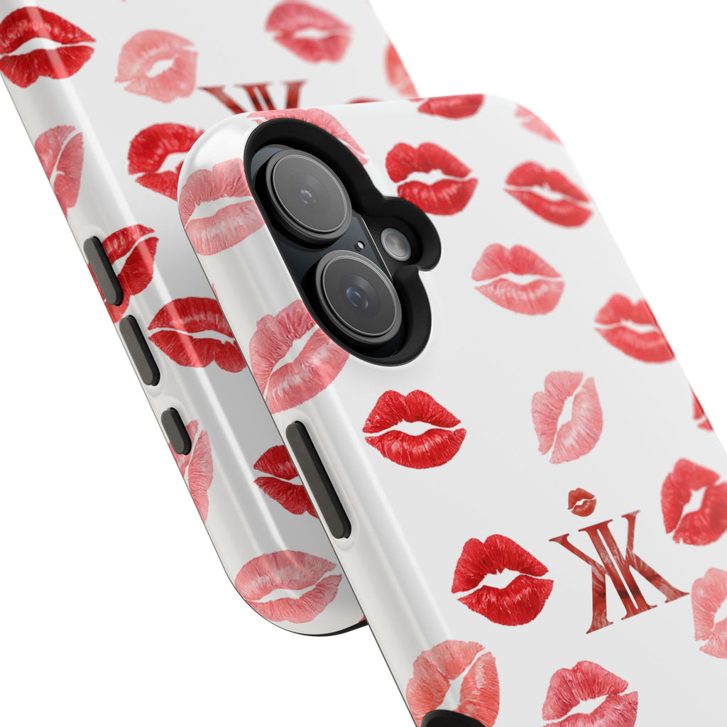 Psyche Collection White - Kiss Pattern Magnetic Impact Phone Case