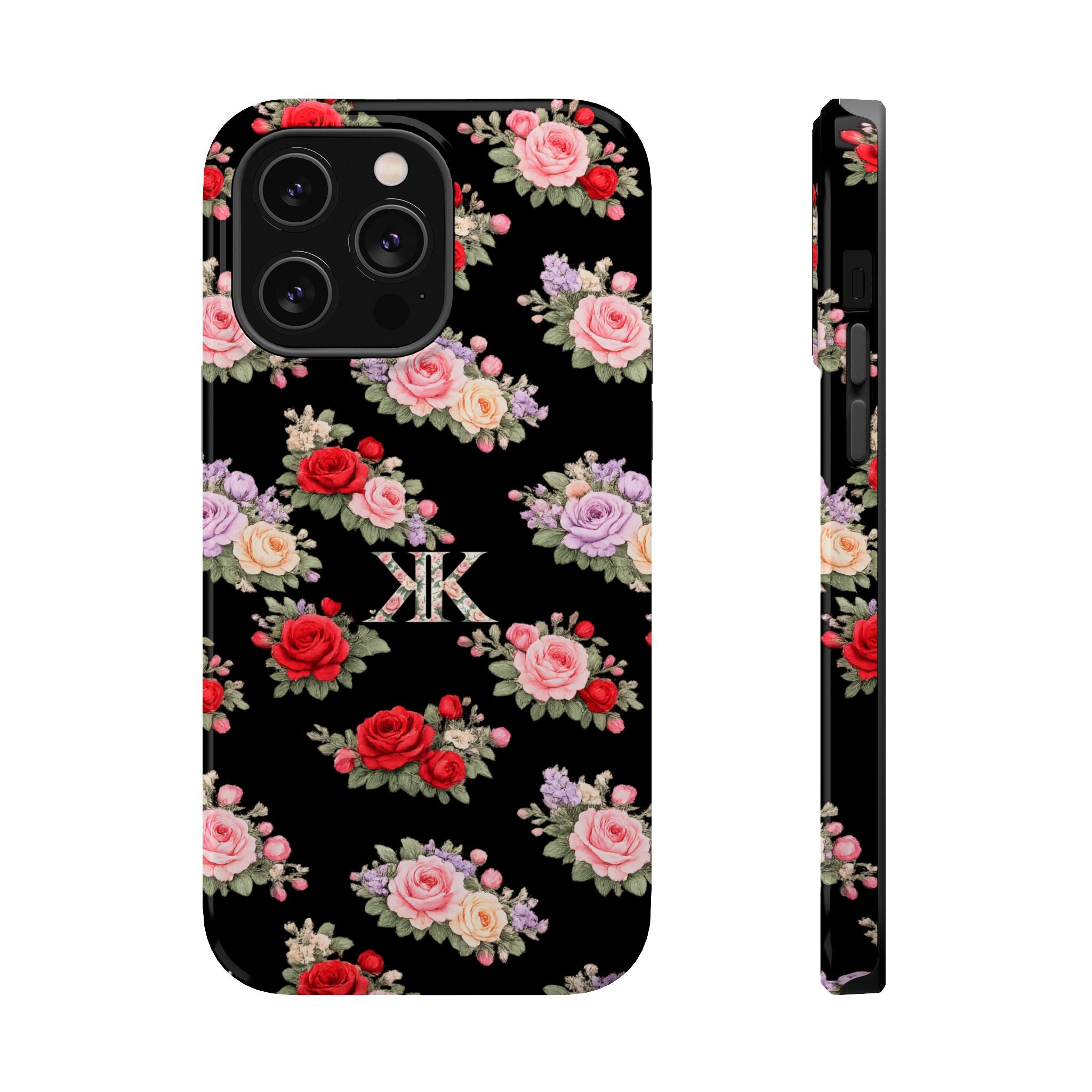 Anthos Collection BLACK Vintage Floral Rose Pattern Magnetic Impact-Resistant Phone Case