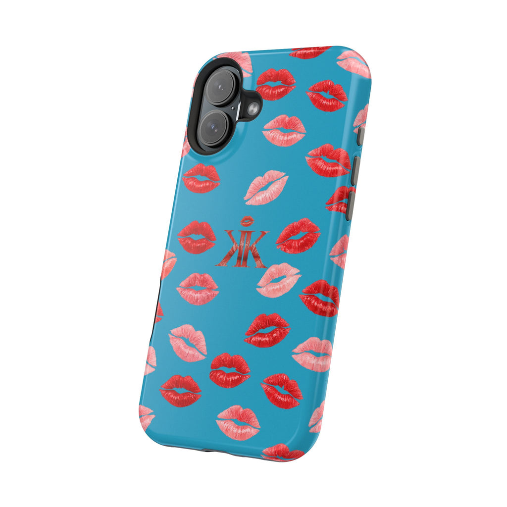 Psyche Collection Turquoise - Kiss Pattern Magnetic Impact Phone Case