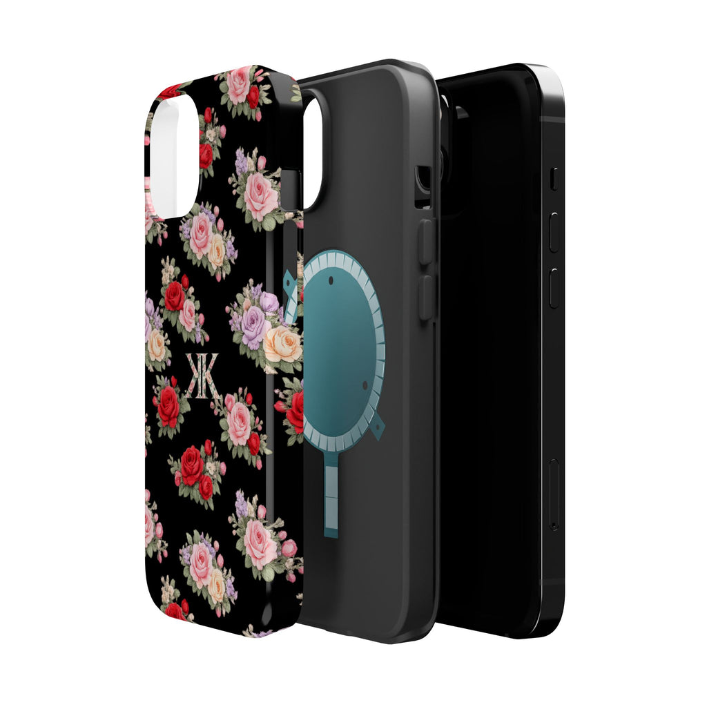 Anthos Collection BLACK Vintage Floral Rose Pattern Magnetic Impact-Resistant Phone Case
