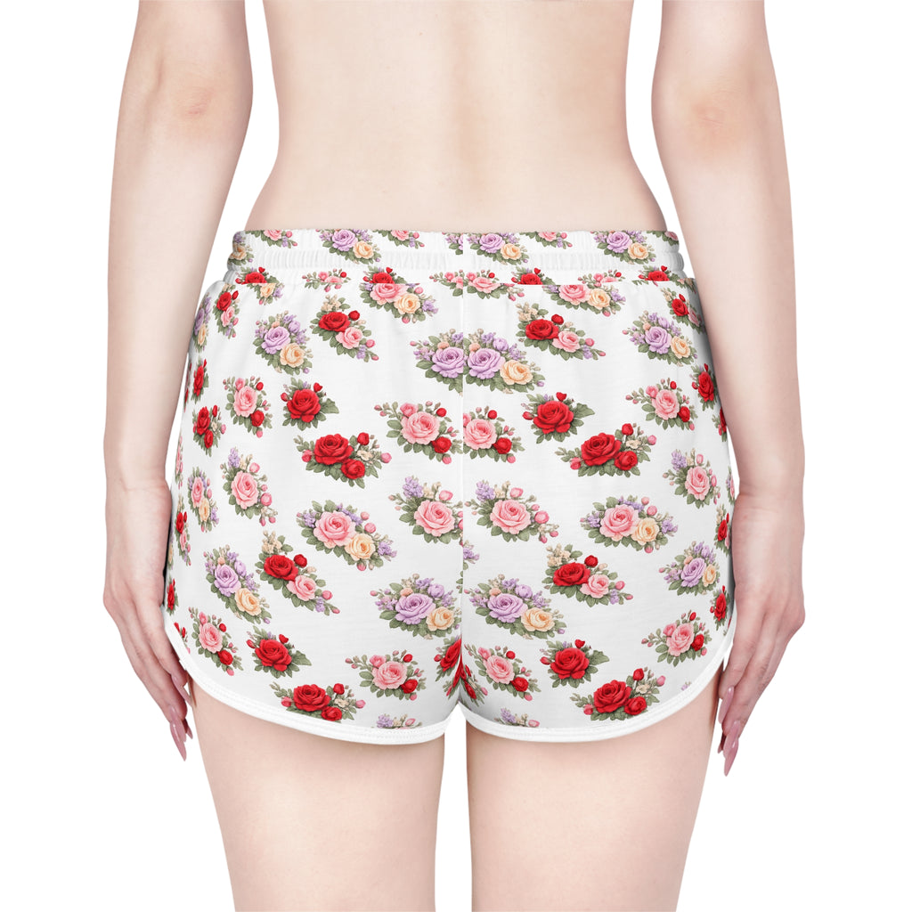 Anthos Collection Floral Stretch Women's Relaxed Shorts — Vintage Pink & Red Rose All-Over Print