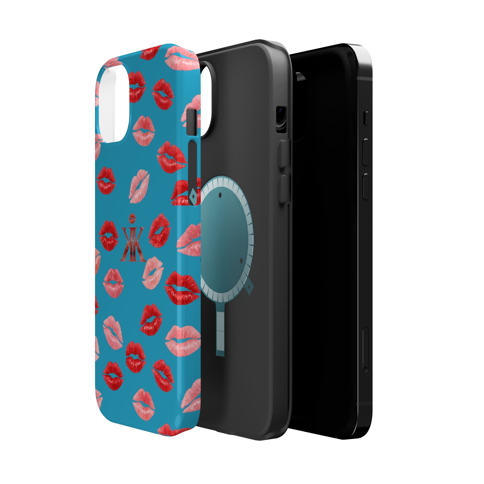 Psyche Collection Turquoise - Kiss Pattern Magnetic Impact Phone Case