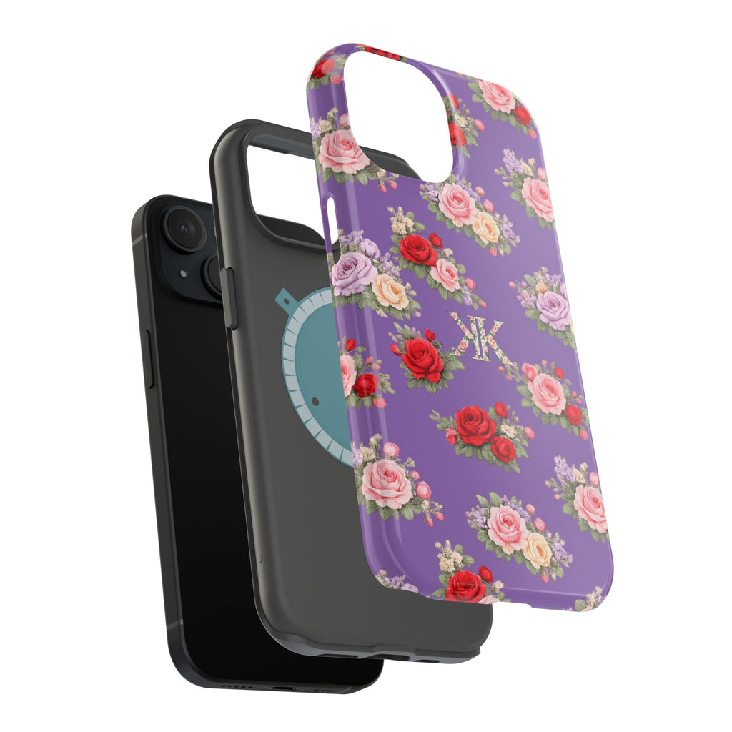 Anthos Collection Light Purple Vintage Floral Rose Pattern Magnetic Impact-Resistant Phone Case