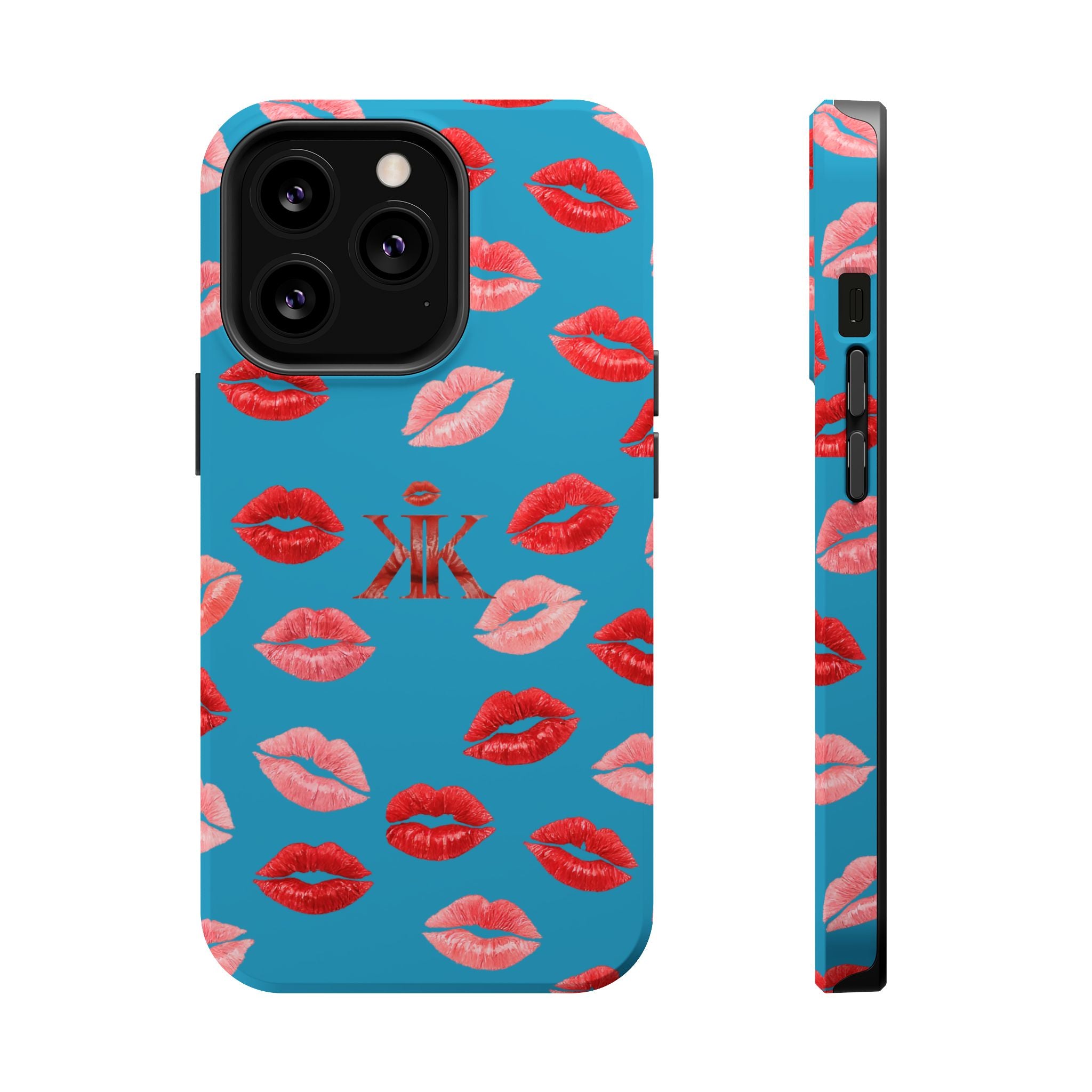 Psyche Collection Turquoise - Kiss Pattern Magnetic Impact Phone Case