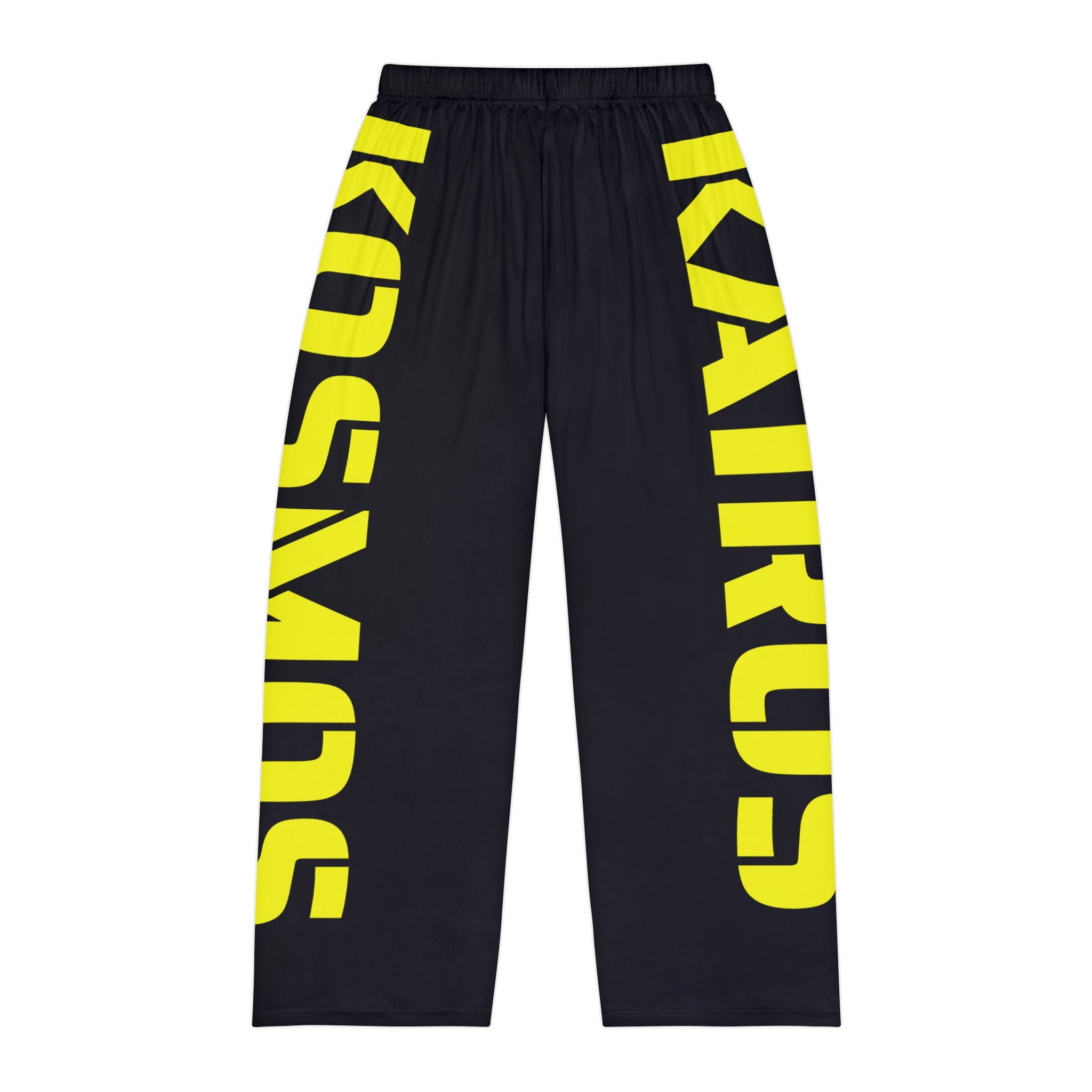 Pajama Pants BLACK — Sleep Loungewear with Bold Yellow Side Text (KAIROS)
