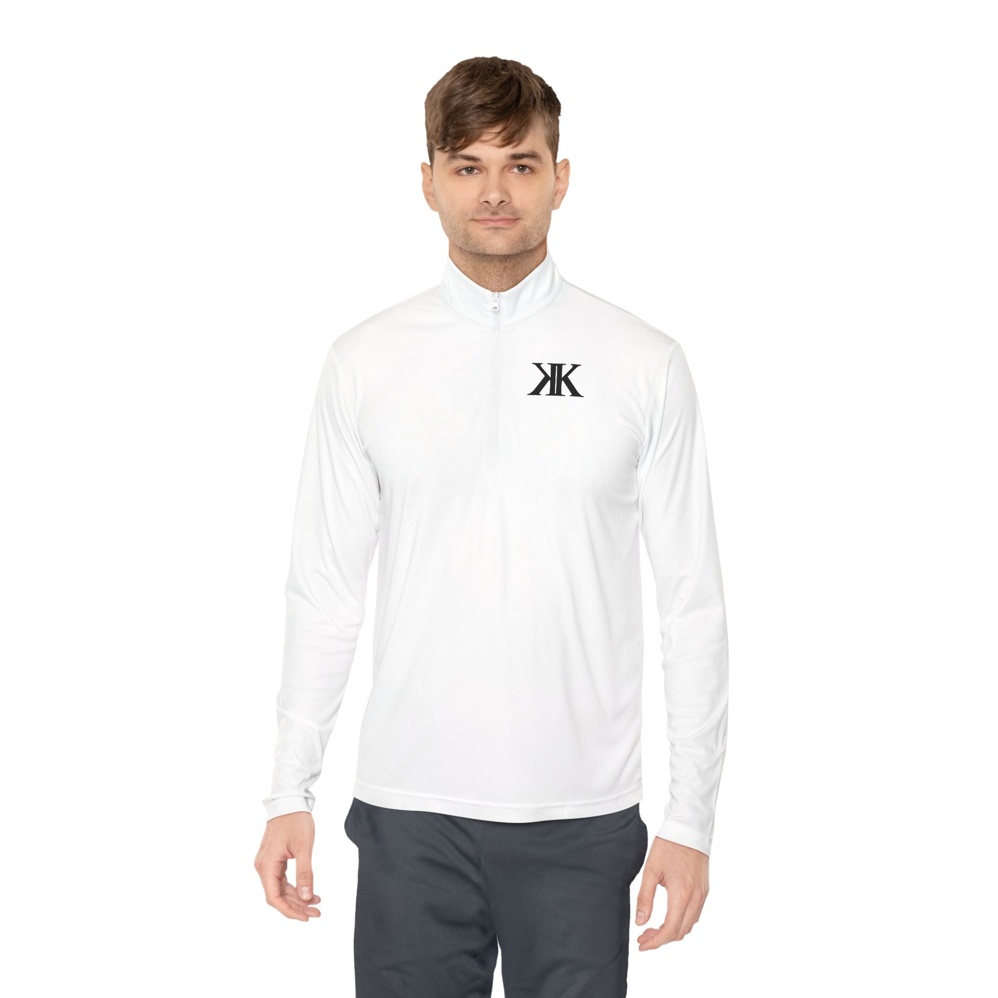Quarter-Zip Pullover — Minimal Black KK Logo Athletic Pullover