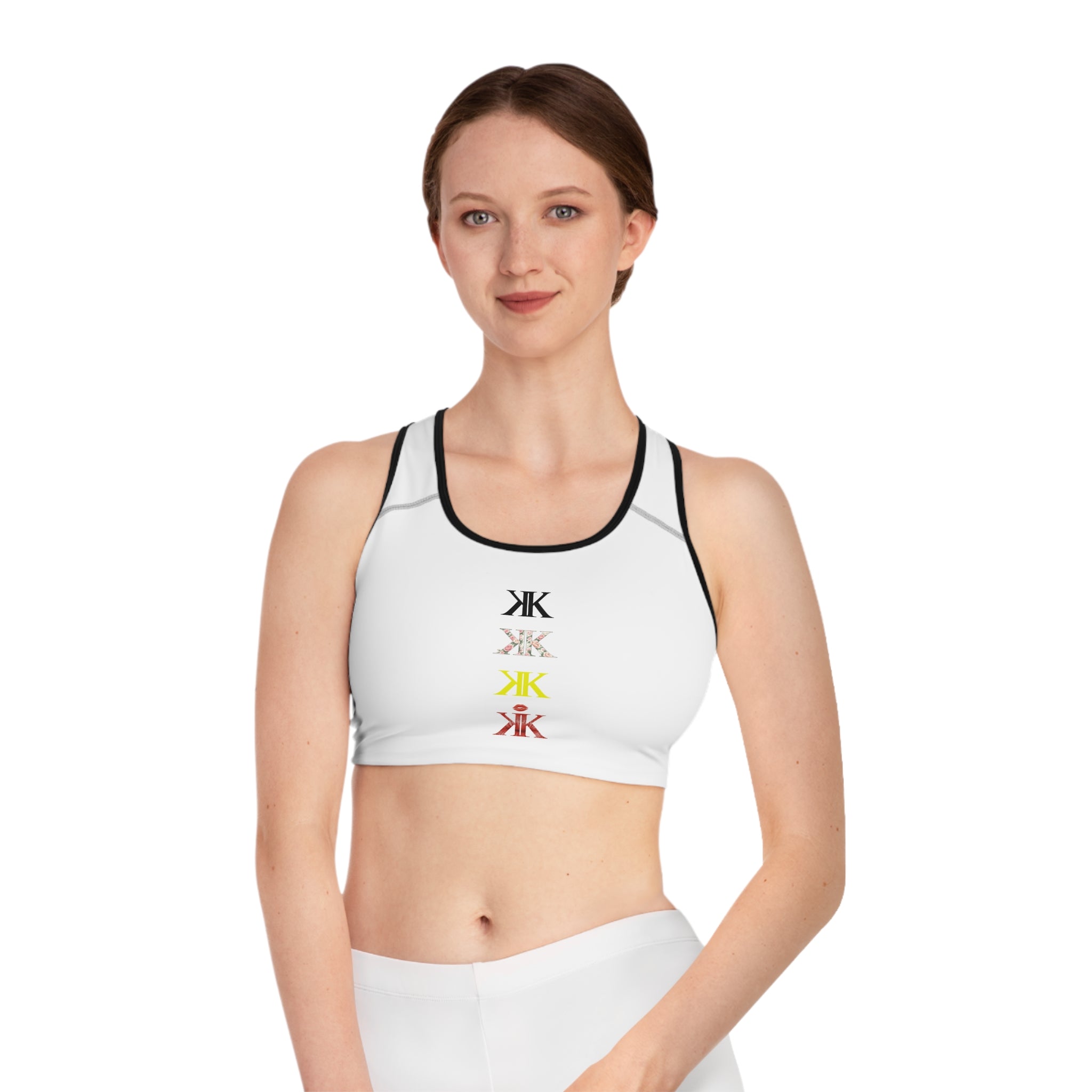 Sigil Collection Minimalist Stacked Logo Sports Bra — Colorful Monogram Activewear