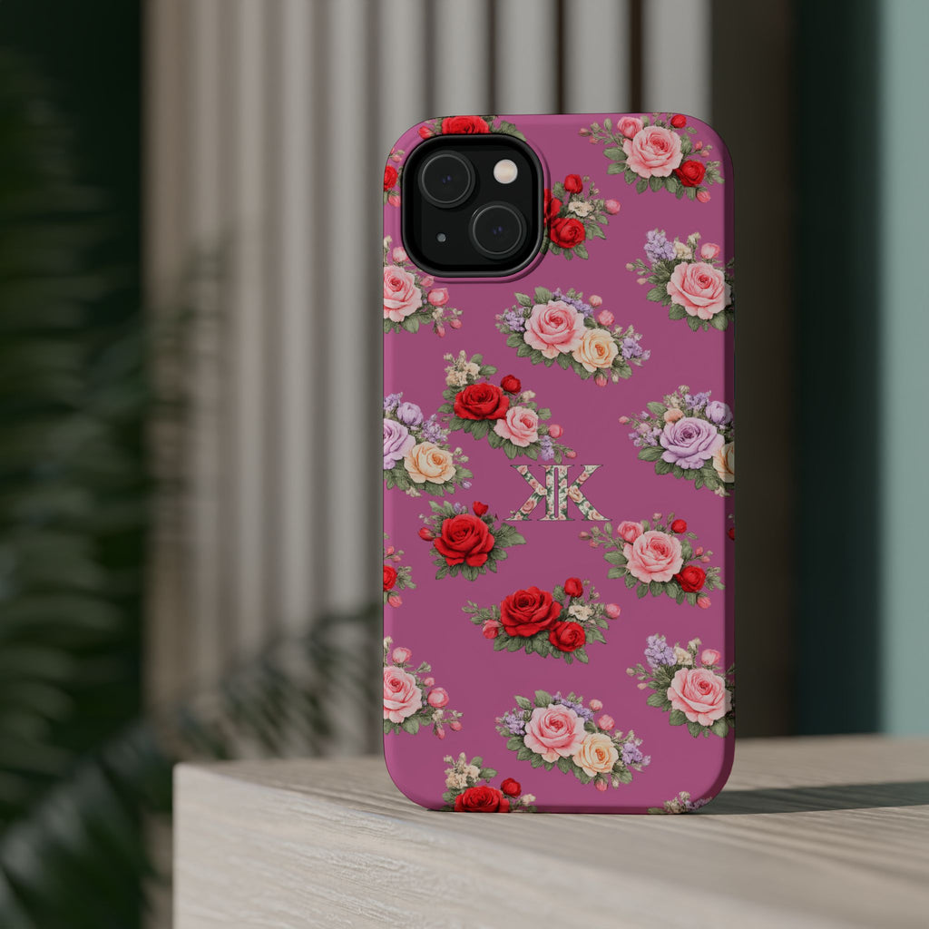 Anthos Collection Light Pink  Vintage Floral Rose Pattern Magnetic Impact-Resistant Phone Case