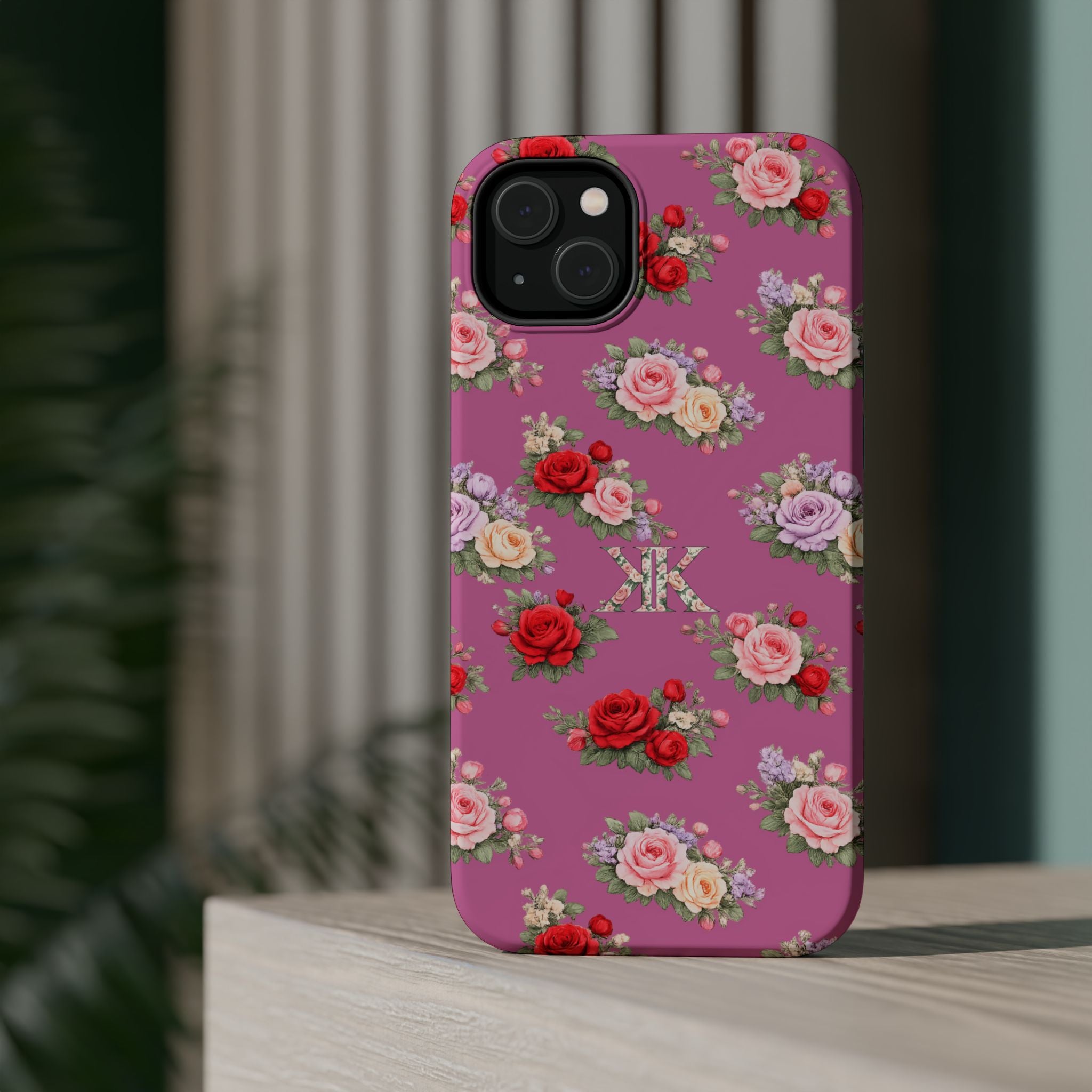 Anthos Collection Light Pink  Vintage Floral Rose Pattern Magnetic Impact-Resistant Phone Case